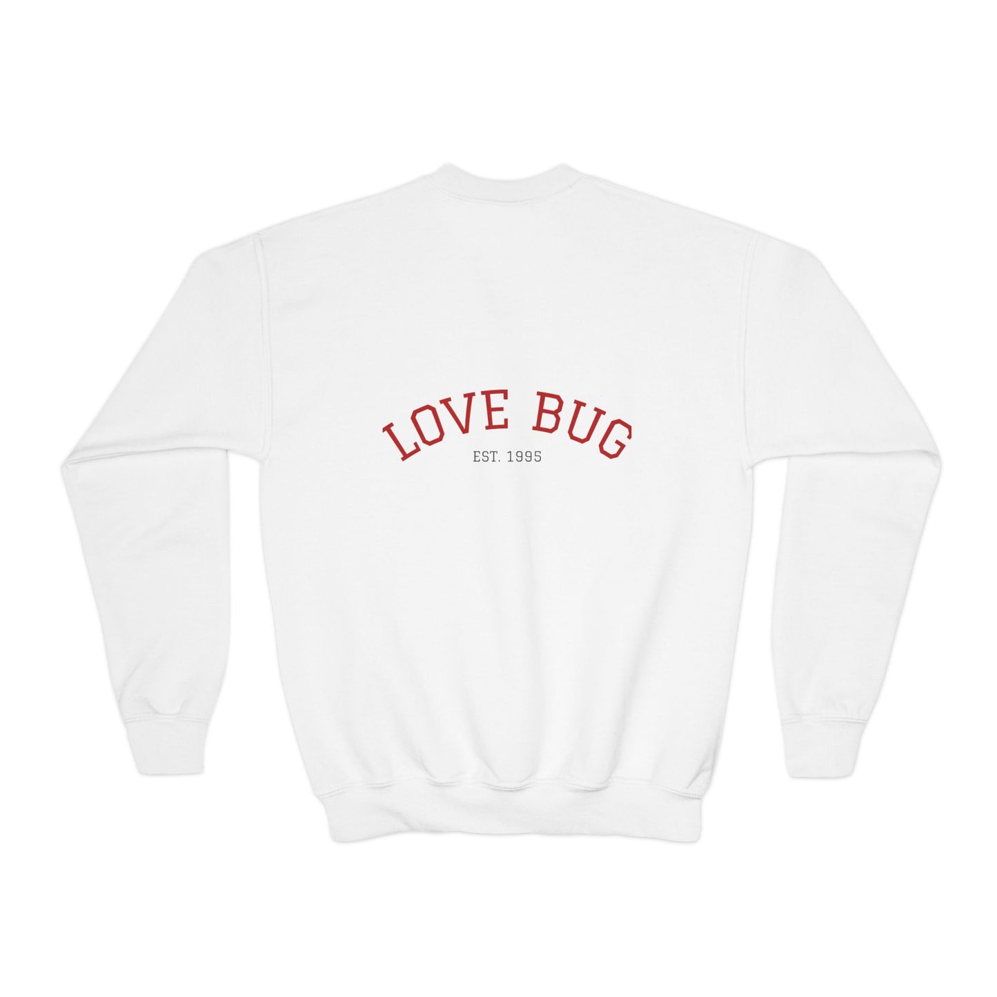 Youth Sweatshirt  Cute Girl with Heart Shower "Love Bug" Crewneck