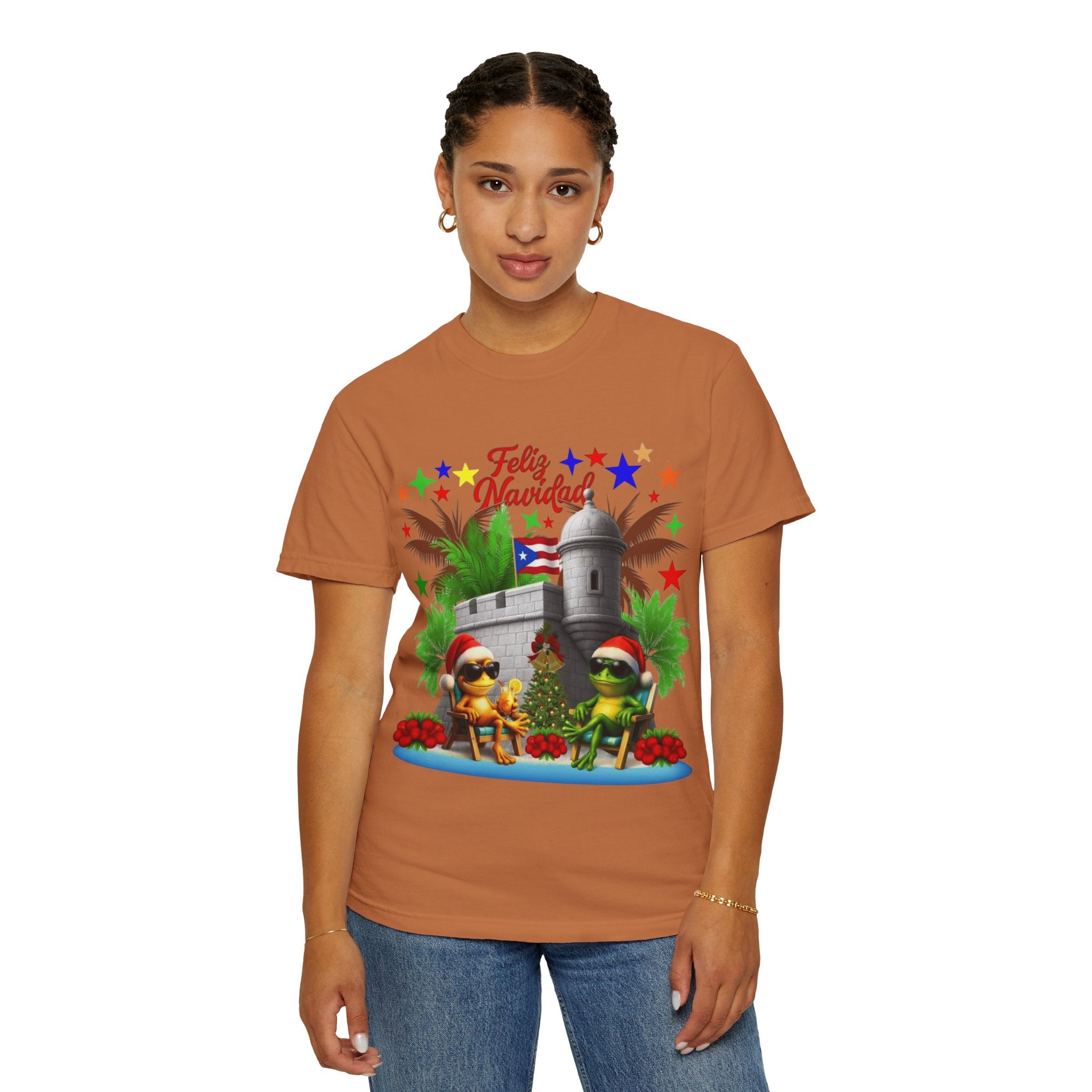 Feliz Navidad Puerto Rico T-Shirt  Castillo & Coquí Holiday Tee Puerto Rico Navidades