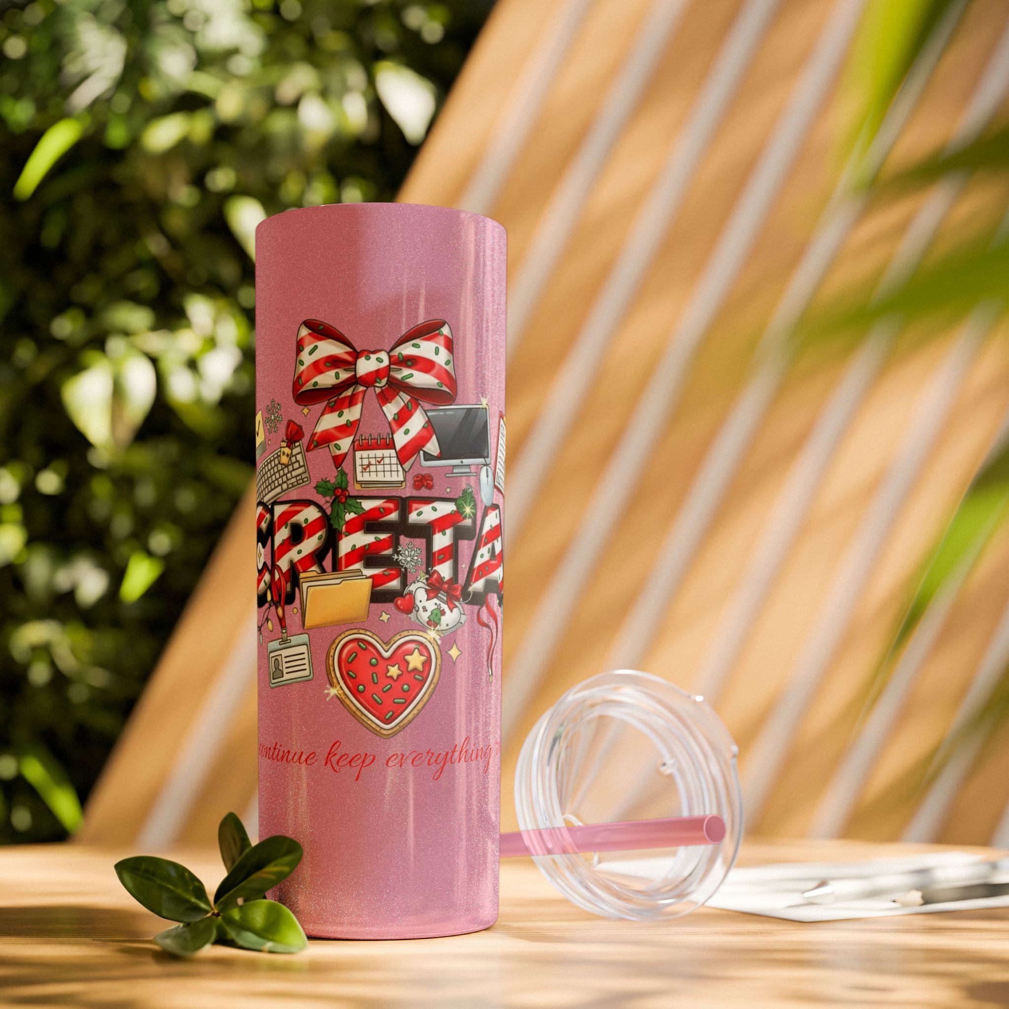 Christmas mug for the office team who keeps everything running smoothly. Candy Cane Christmas Office Secret Santa Design, 20oz with Straw