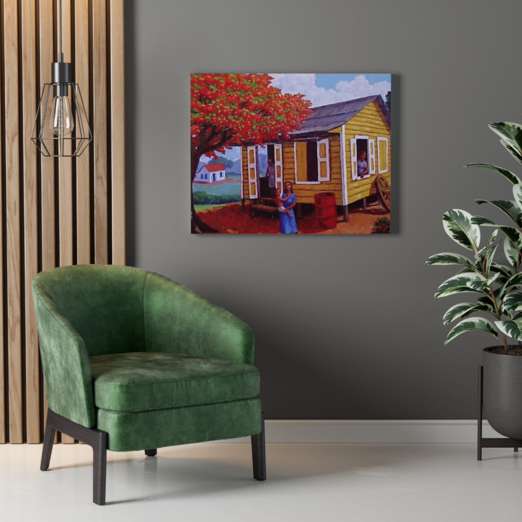 The Soul of Puerto RicoCaribbean Cottage Stretched Canvas  Tropical Village Scene Wall Art