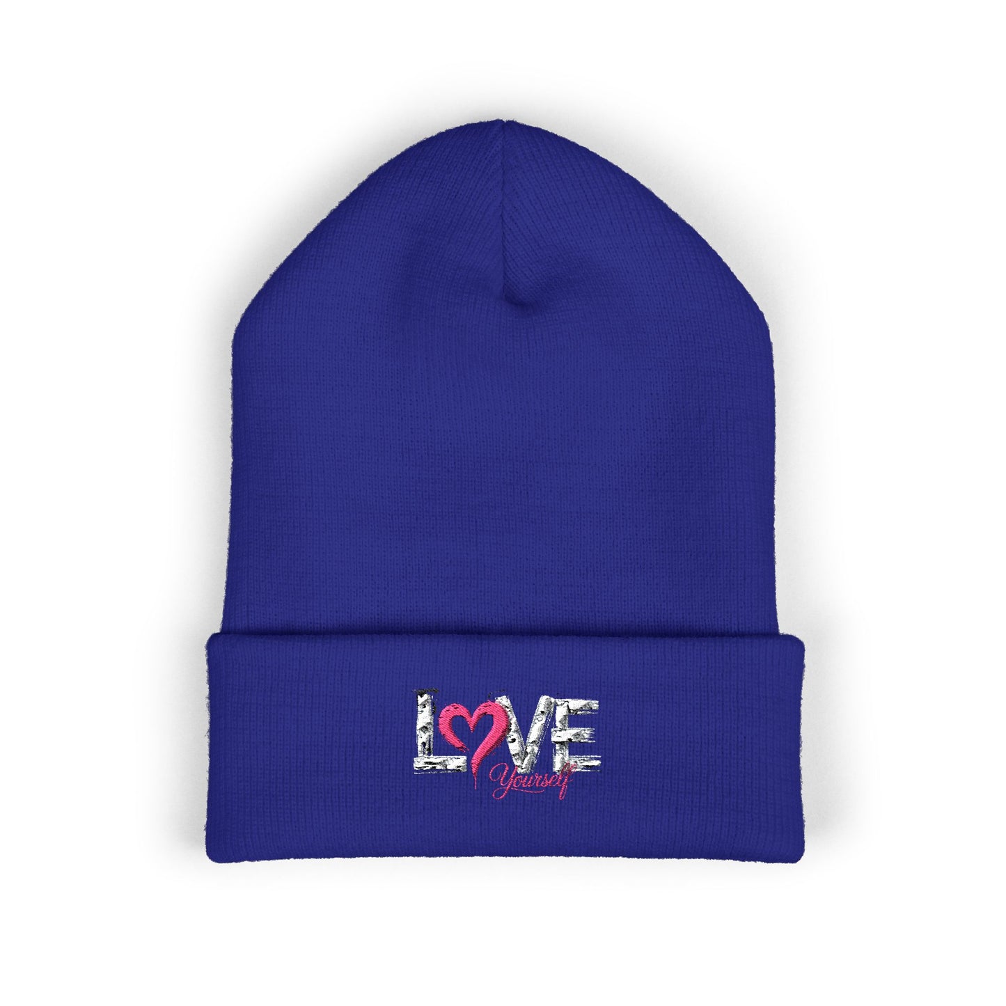 Embroidered 'Love' Heart Cuffed Beanie — Cozy Pink Accent Winter Hat