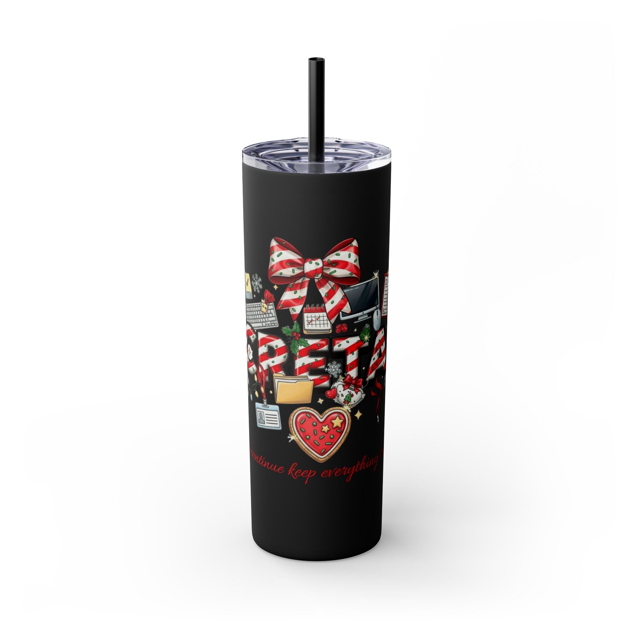 Christmas mug for the office team who keeps everything running smoothly. Candy Cane Christmas Office Secret Santa Design, 20oz with Straw