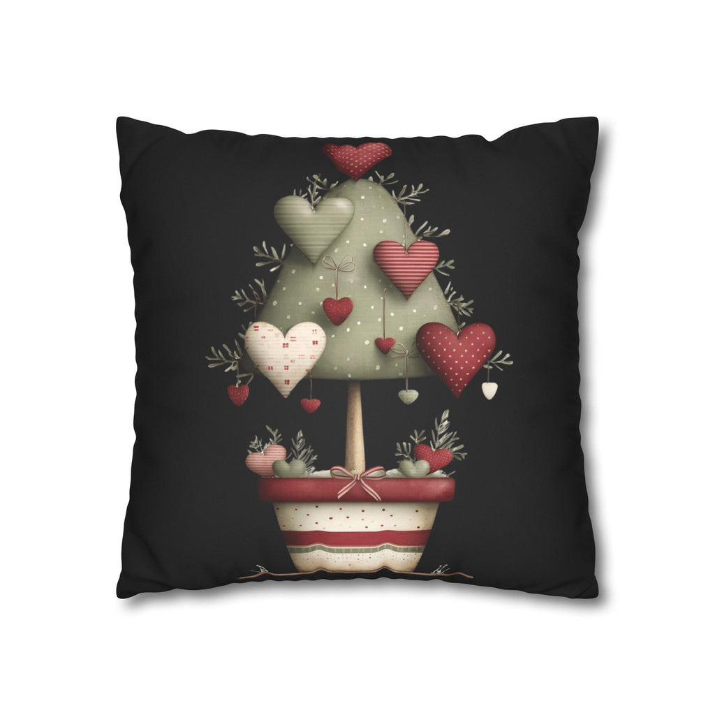 Valentine Heart Topiary Faux Suede Pillowcase CHRISTMAS PILLOW DÉCOR