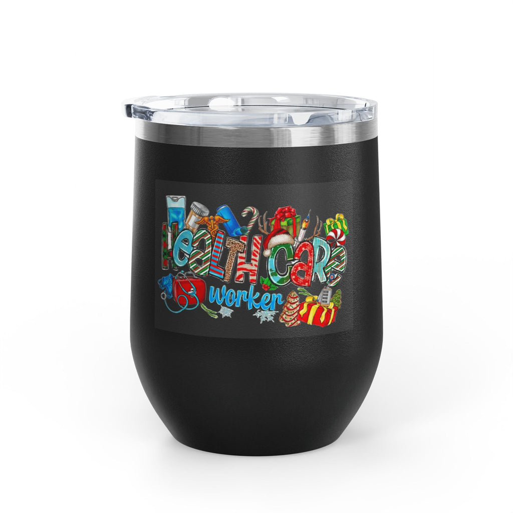 Healthcare Worker 12oz Wine Tumbler — Colorful Holiday Medical Staff Gift Medical Christmas Mug