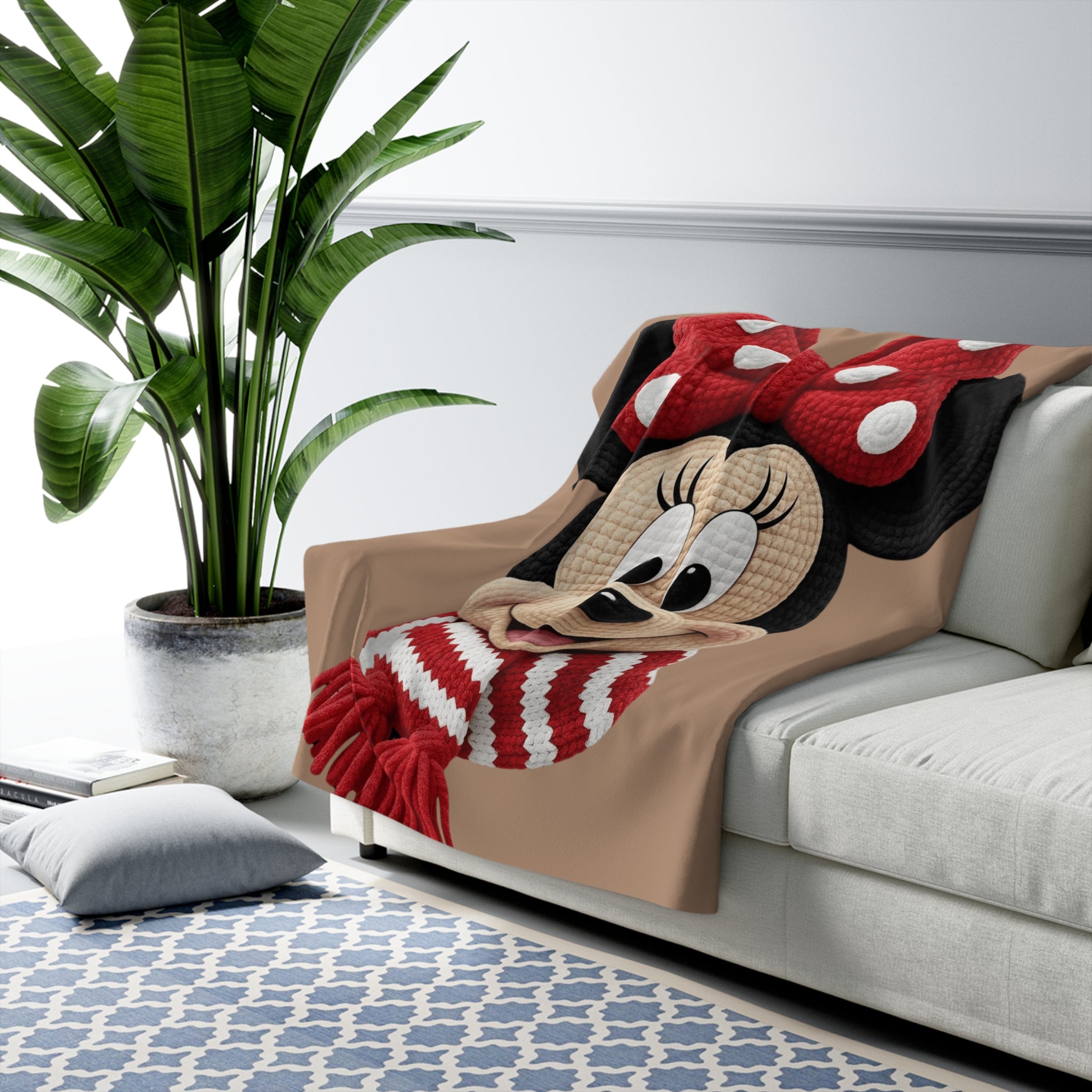 Magical Christmas Cartoon Blanket Minnie Mouse Holiday Sherpa Blanket  Cozy Knit Scarf Design