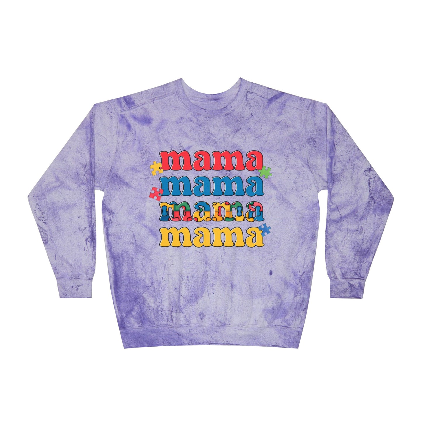 Autism Awareness & Pride Collection Mama Color Blast Crewneck Sweatshirt - Unisex Tie-Dye Style