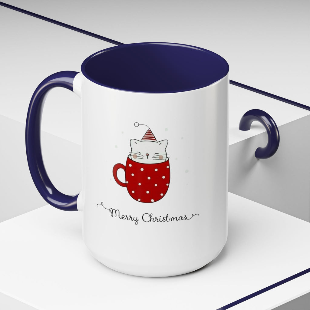 Christmas Cat Accent Mug "Merry Christmas" Polka Dot Holiday Coffee Cup Christmas Mugs Collection!