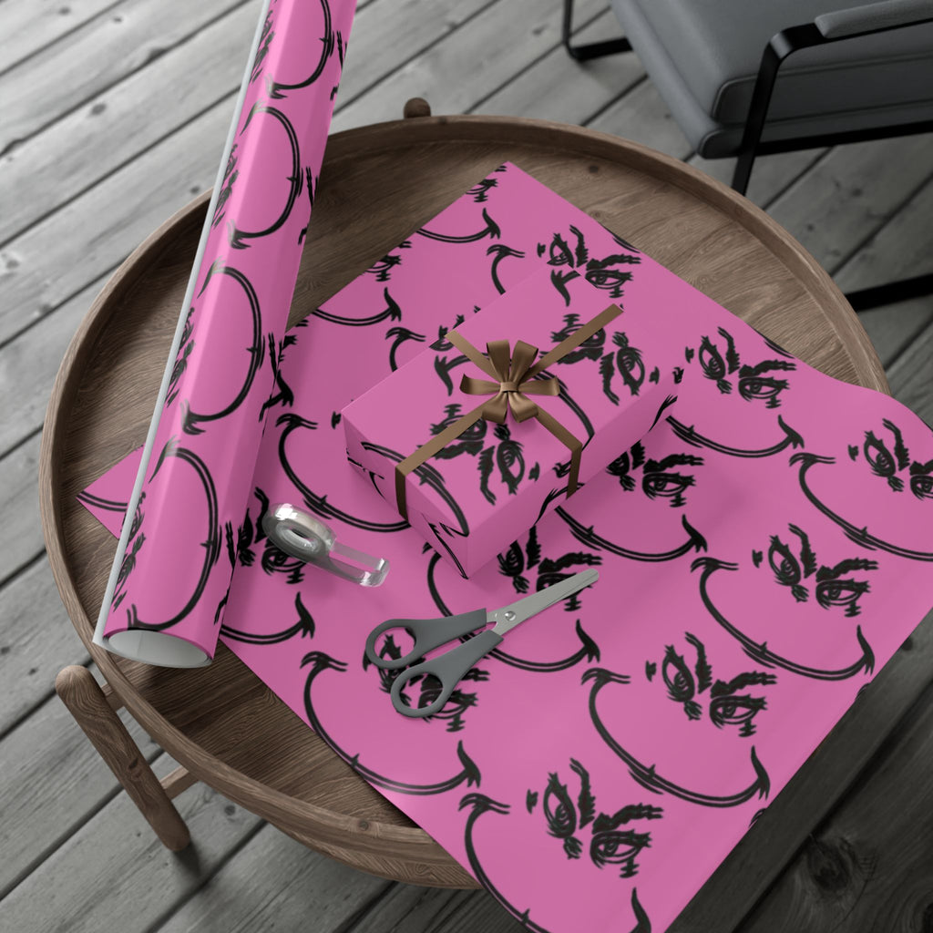 TheGrench Pink Botanical Gift Wrap Paper  Black Fern Pattern Wrapping Sheets