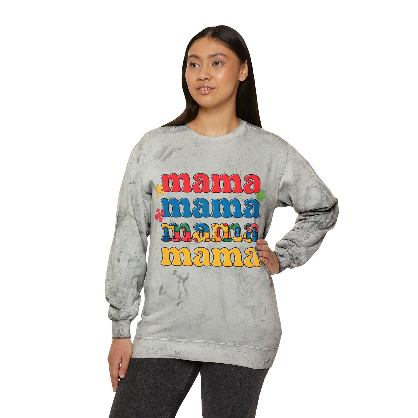 Autism Awareness & Pride Collection Mama Color Blast Crewneck Sweatshirt - Unisex Tie-Dye Style
