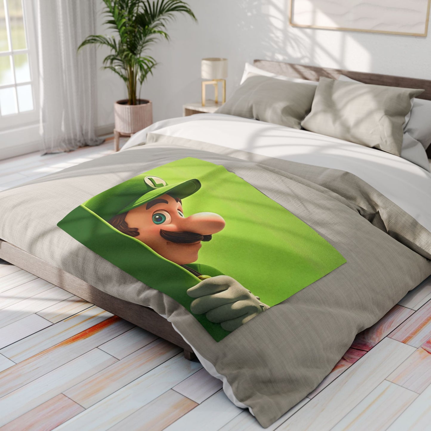 Luigi Peek Fleece Blanket – Green Video Game Character Throw