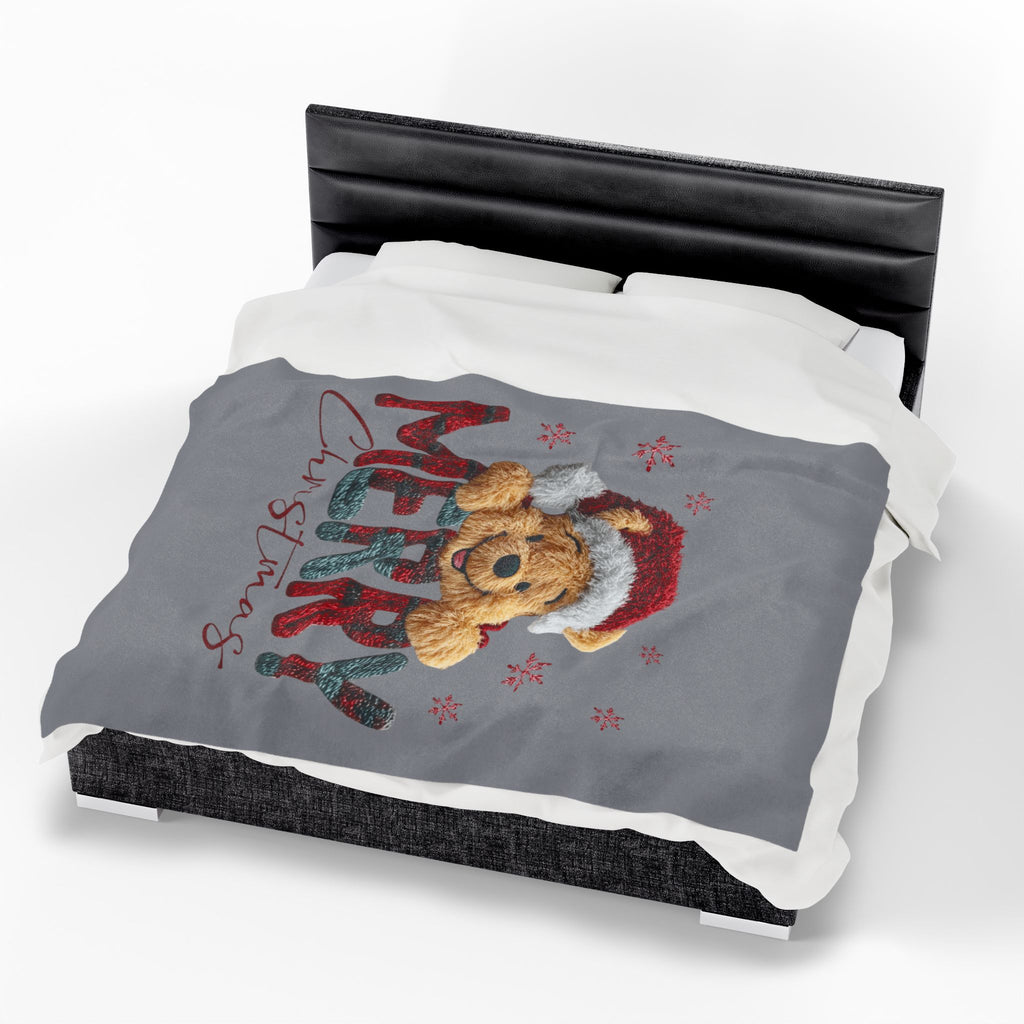 Magical Christmas Cartoon Blanket Merry Christmas Teddy Plush Blanket Soft Velveteen Holiday Throw