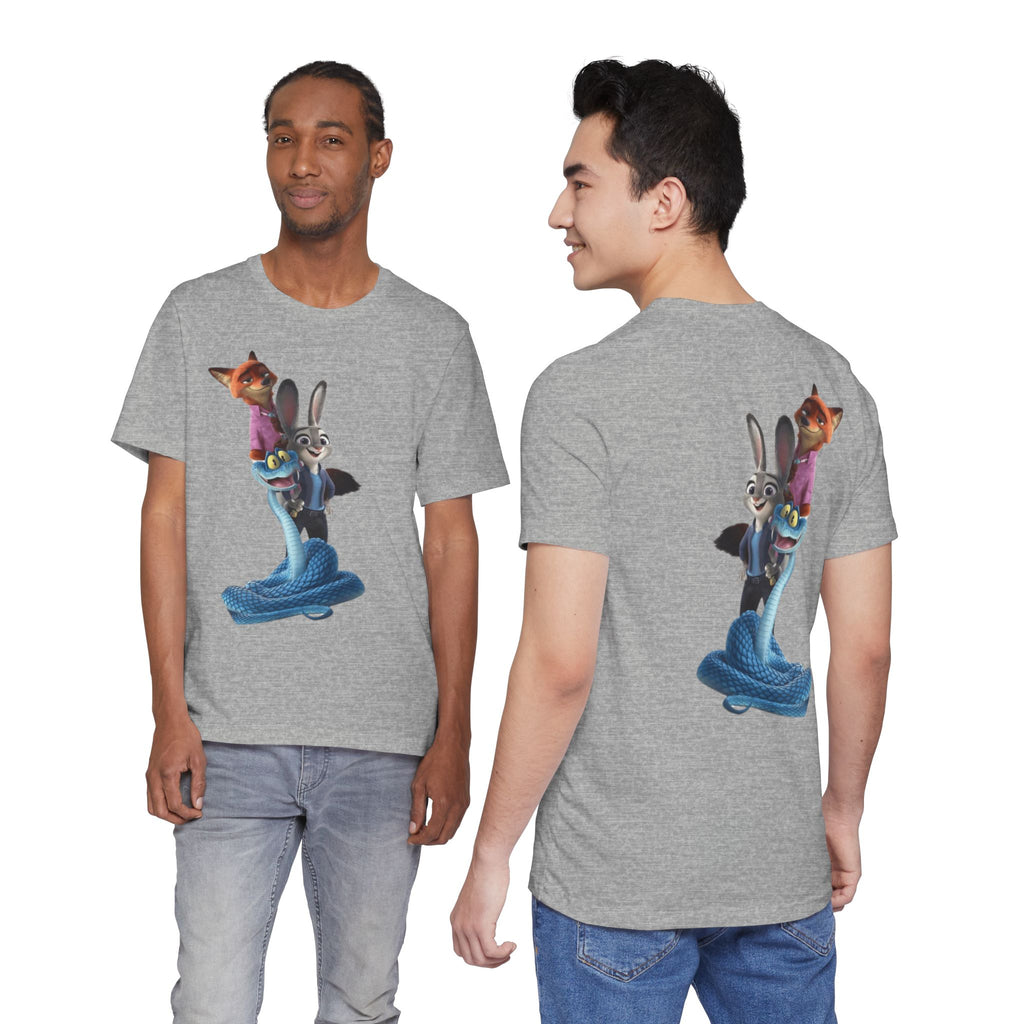 Animated Character Tee — Cute Fox & Bunny Stack Graphic T-Shirt  cartoon-style Christmas artwork