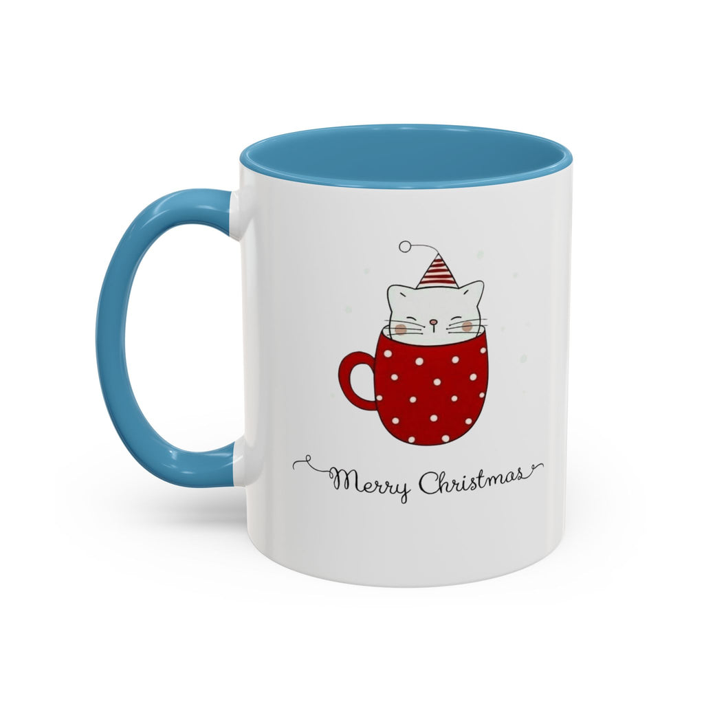 Christmas Cat Accent Mug "Merry Christmas" Polka Dot Holiday Coffee Cup Christmas Mugs Collection!