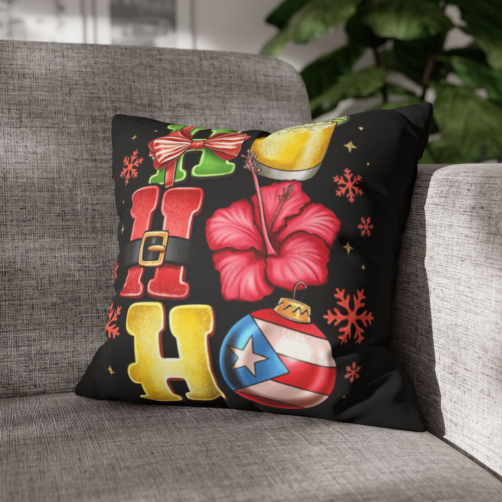 Holiday HOHO Pillow Cover  Puerto Rico Ornament, Hibiscus & Coquito Christmas Throw Pillowcase