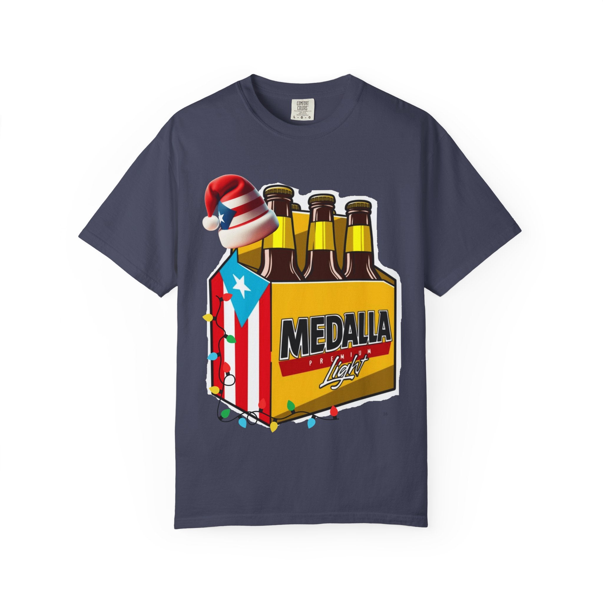 Medalla Light Beer T-Shirt  Navidad Boricua Holiday Tee Puerto Rico’s Navidades