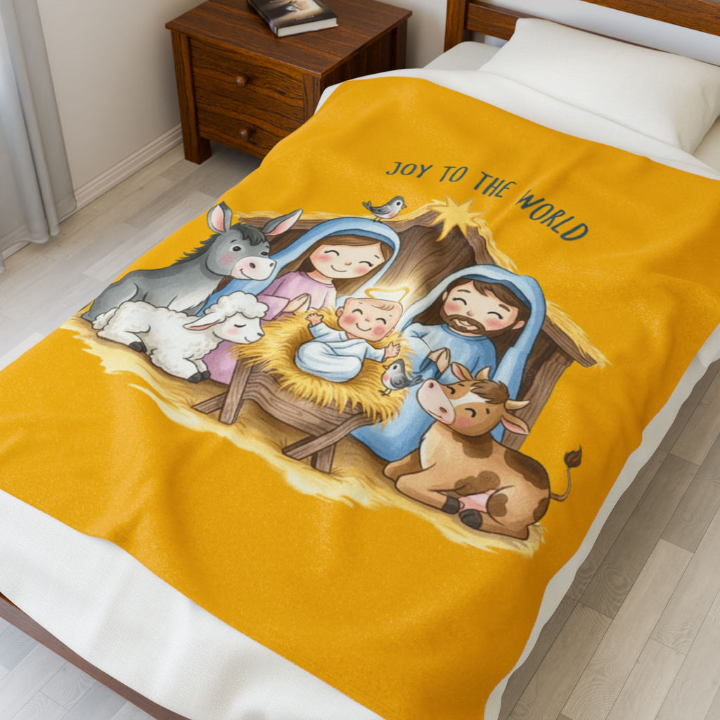 Nativity Velveteen Plush Blanket  "Joy to the World" Christmas Baby Throw