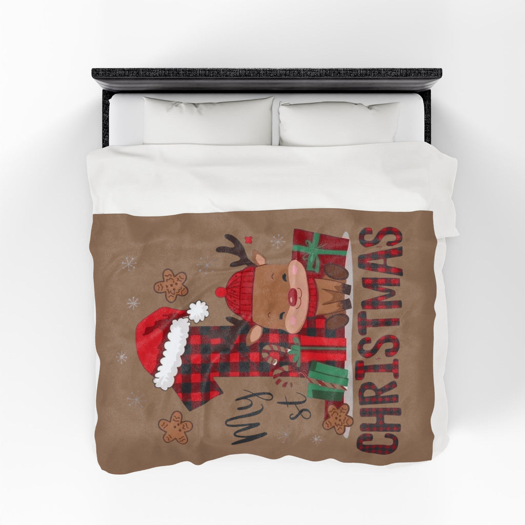 Santa’s Little Snuggle Blanket My 1st Christmas Reindeer Velveteen Plush Blanket