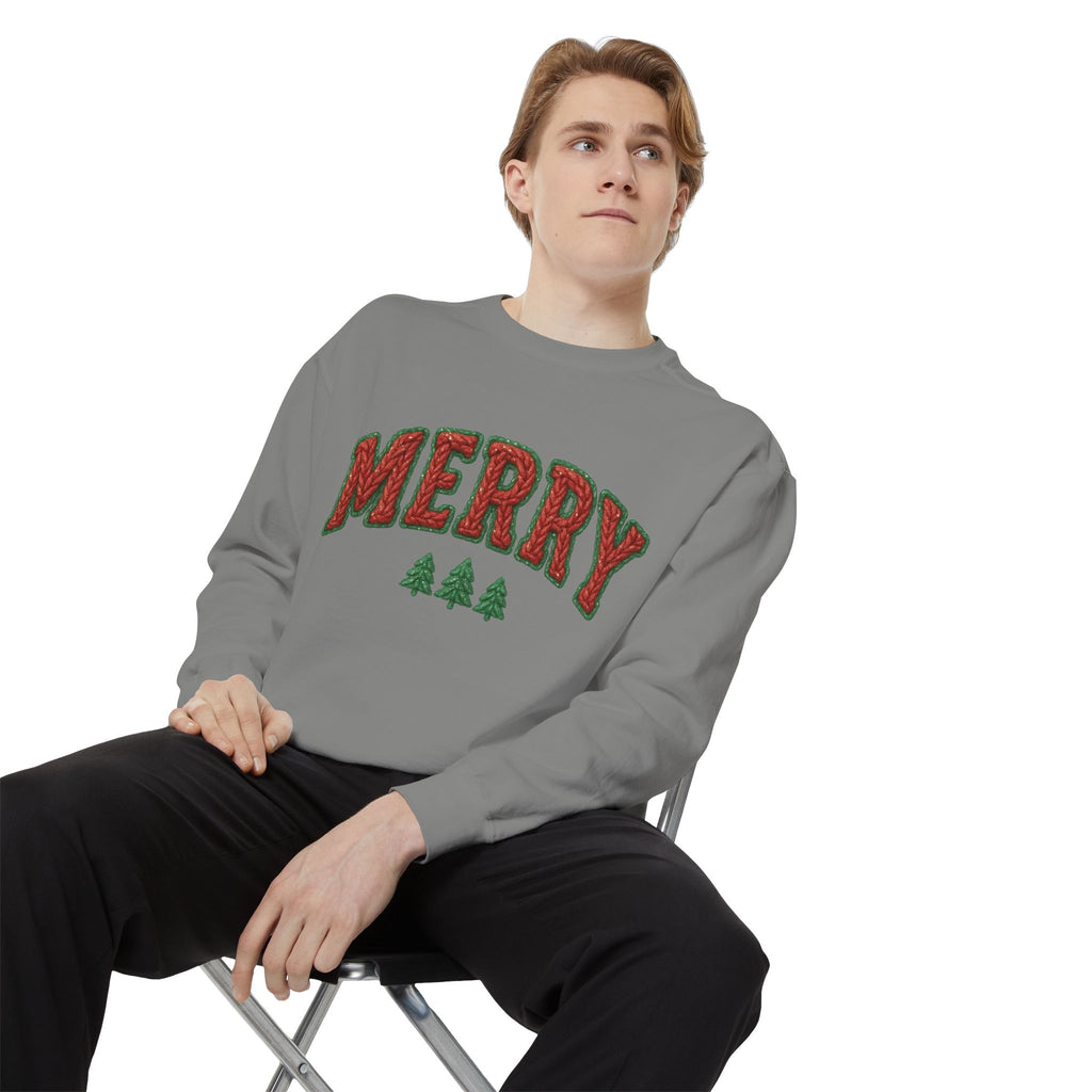 Merry Holiday Sweatshirt — Cozy Christmas Pullover with Tree Graphics Festive Holiday Designs