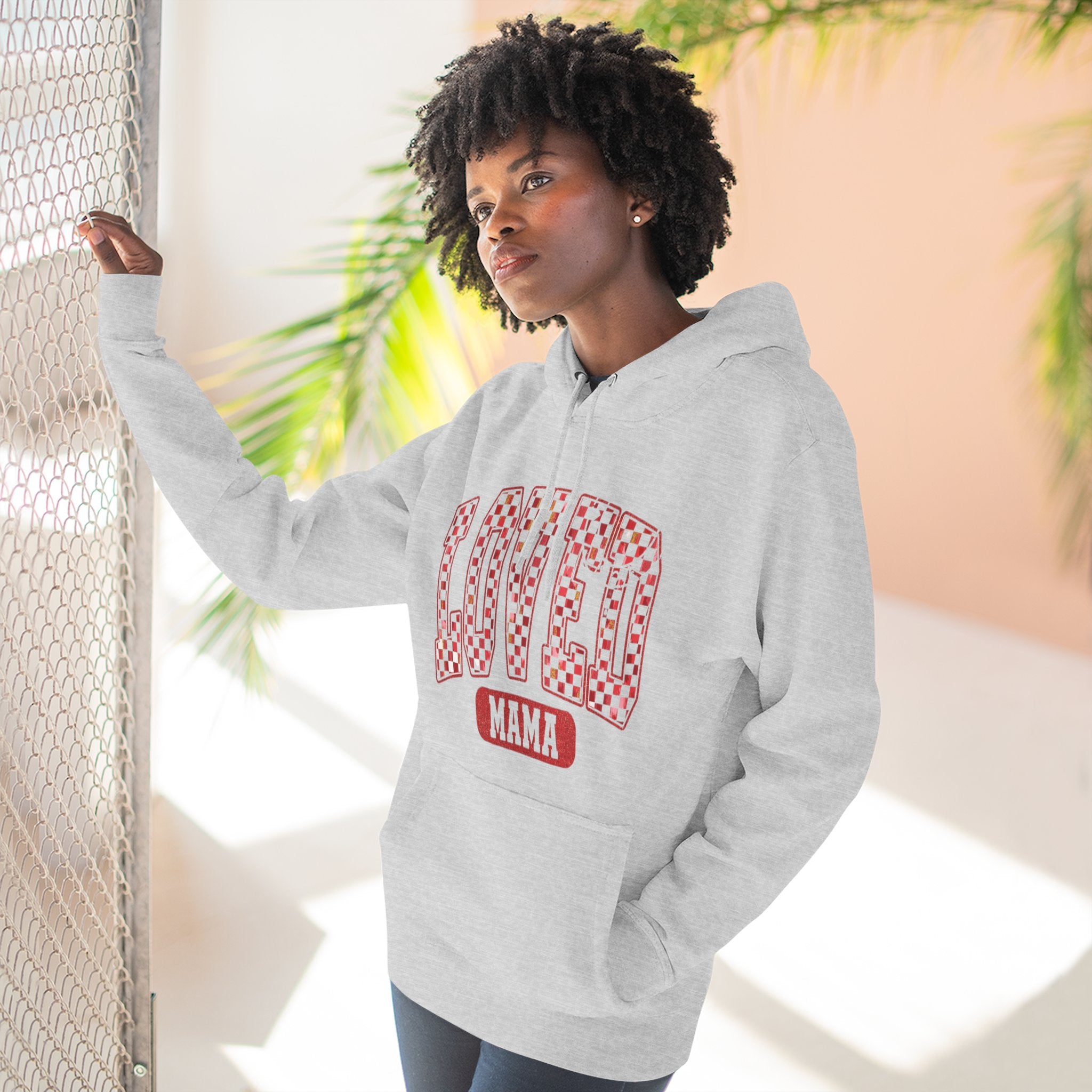Hoodie  Loved Mama Checkerboard Graphic Hoodie