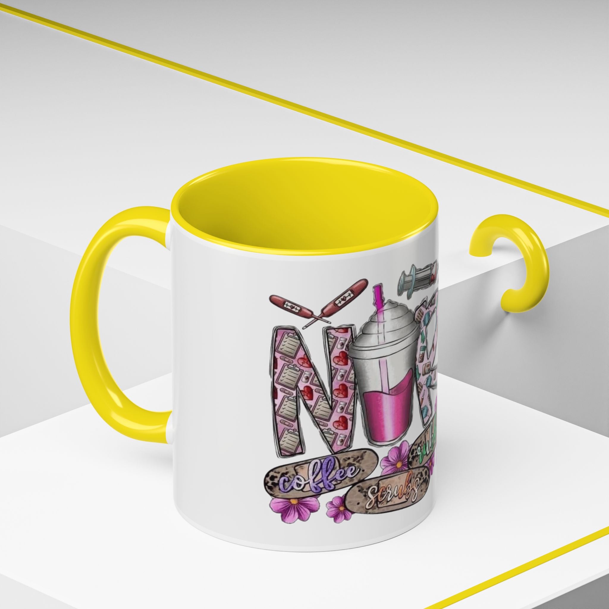 Nurse Love Coffee Mug  Cute Floral Medical Stethoscope & Syringe Design (11/15oz) Medical Christmas Mug