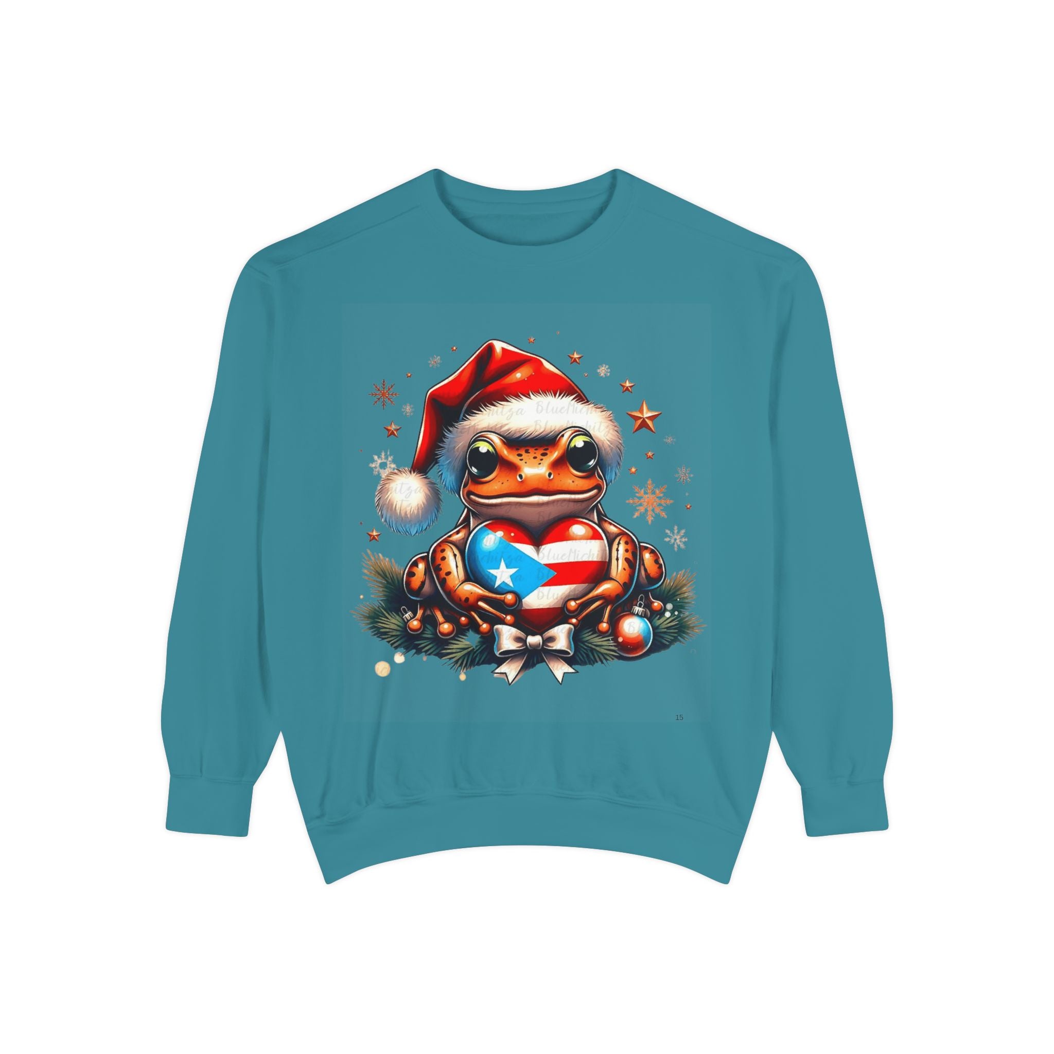 Christmas Coqui Sweatshirt — Cute Santa Frog Holding Ornament Holiday Sweater