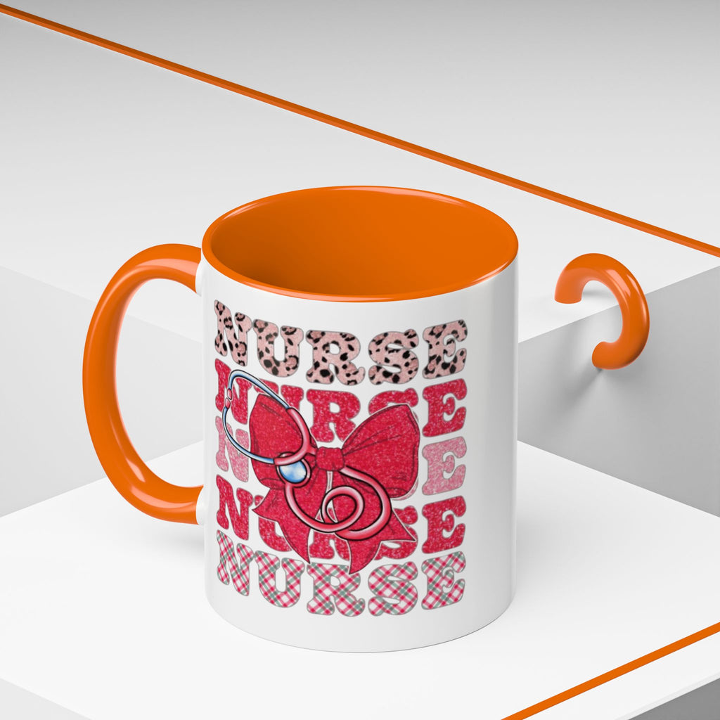 Nurse Stethoscope Bow Accent Coffee Mug — Cute Leopard & Plaid Healthcare Gift (11/15oz) Medical Christmas Mug