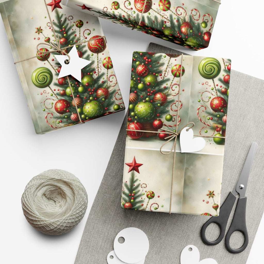 Christmas Tree Ornament Gift Wrap Paper — Vintage Holiday Wrapping Sheets
