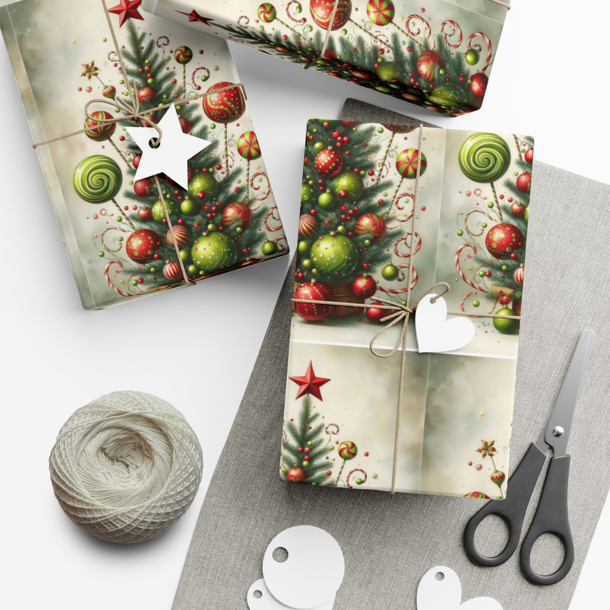 Christmas Tree Ornament Gift Wrap Paper — Vintage Holiday Wrapping Sheets