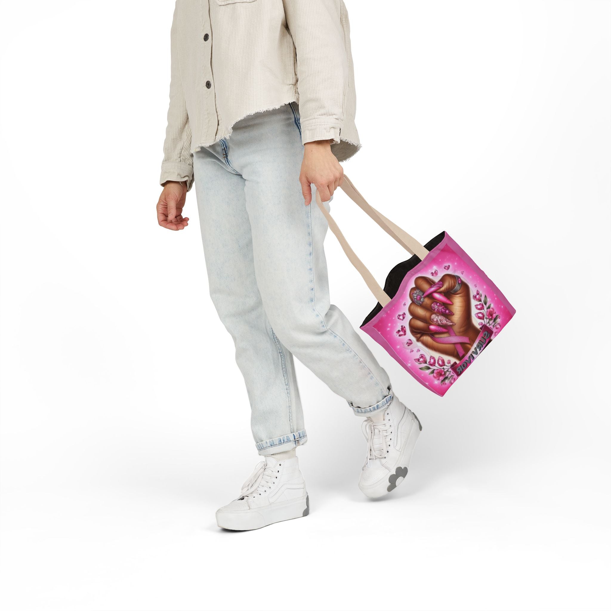 Breast Cancer Survivor Tote Bag  Pink Ribbon Empowerment Canvas Tote