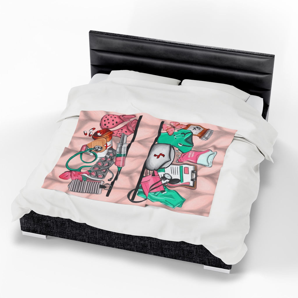 Nurse Essentials Velveteen Plush Blanket — Cute Medical Supplies Throw for Nurses & Caregivers