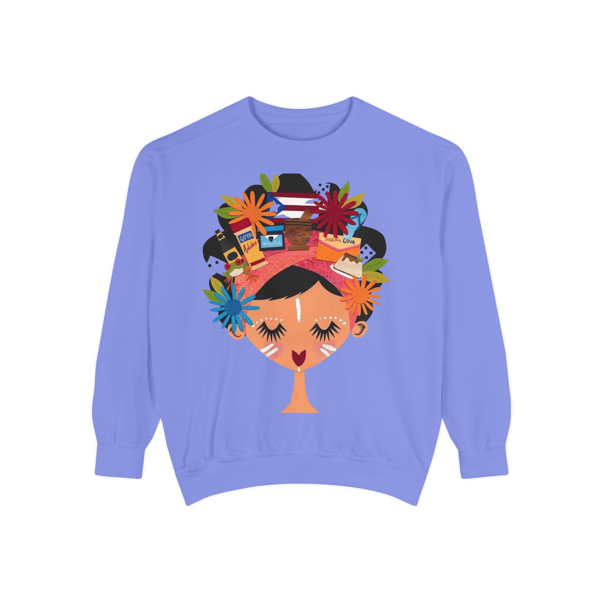 Floral Fiesta Sweatshirt — Colorful Tropical Woman Graphic Puerto Rico Navidades