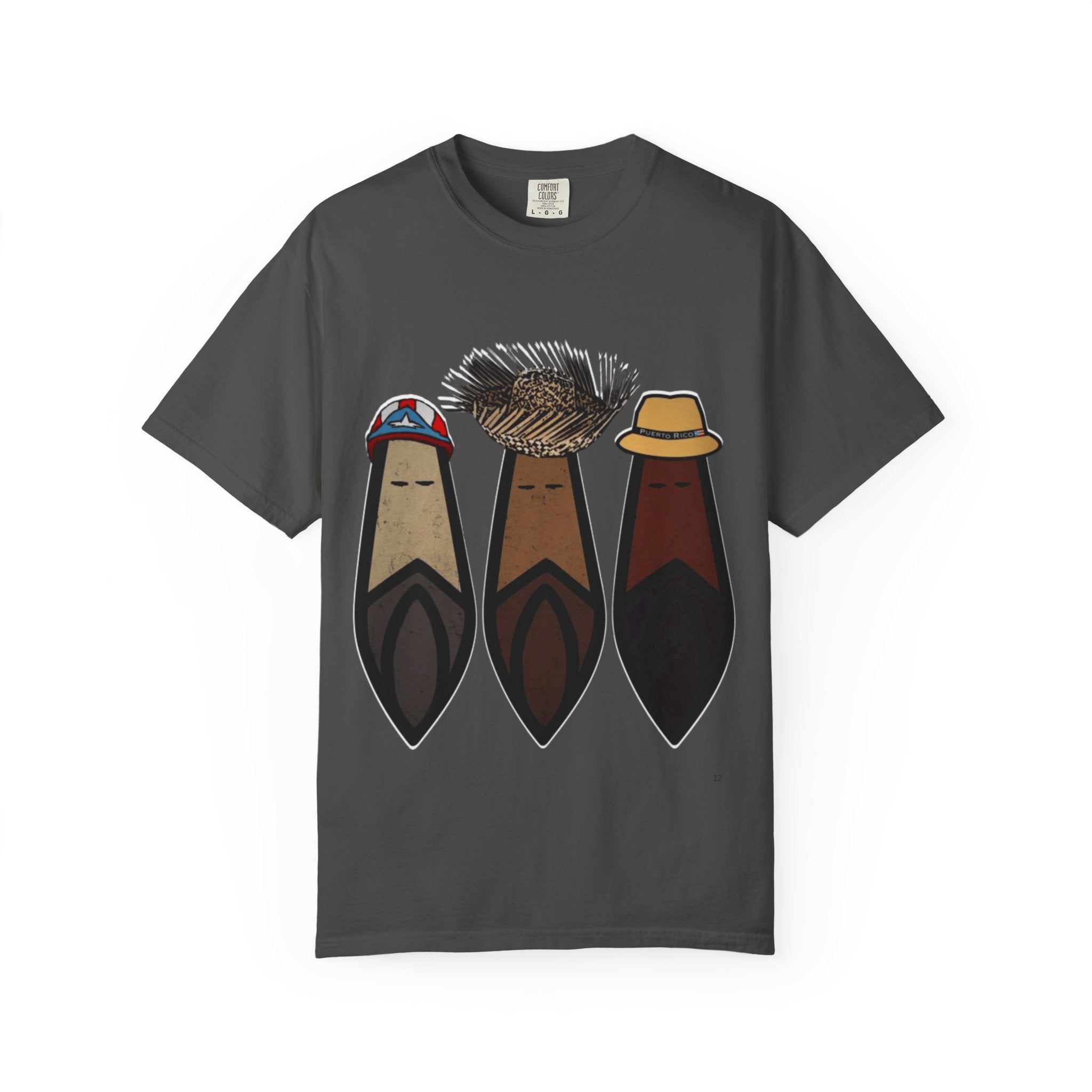 Puerto Rican Batey Cabin T-Shirt  Three Masks & Rustic House Graphic Tee Puerto Rico Navidades