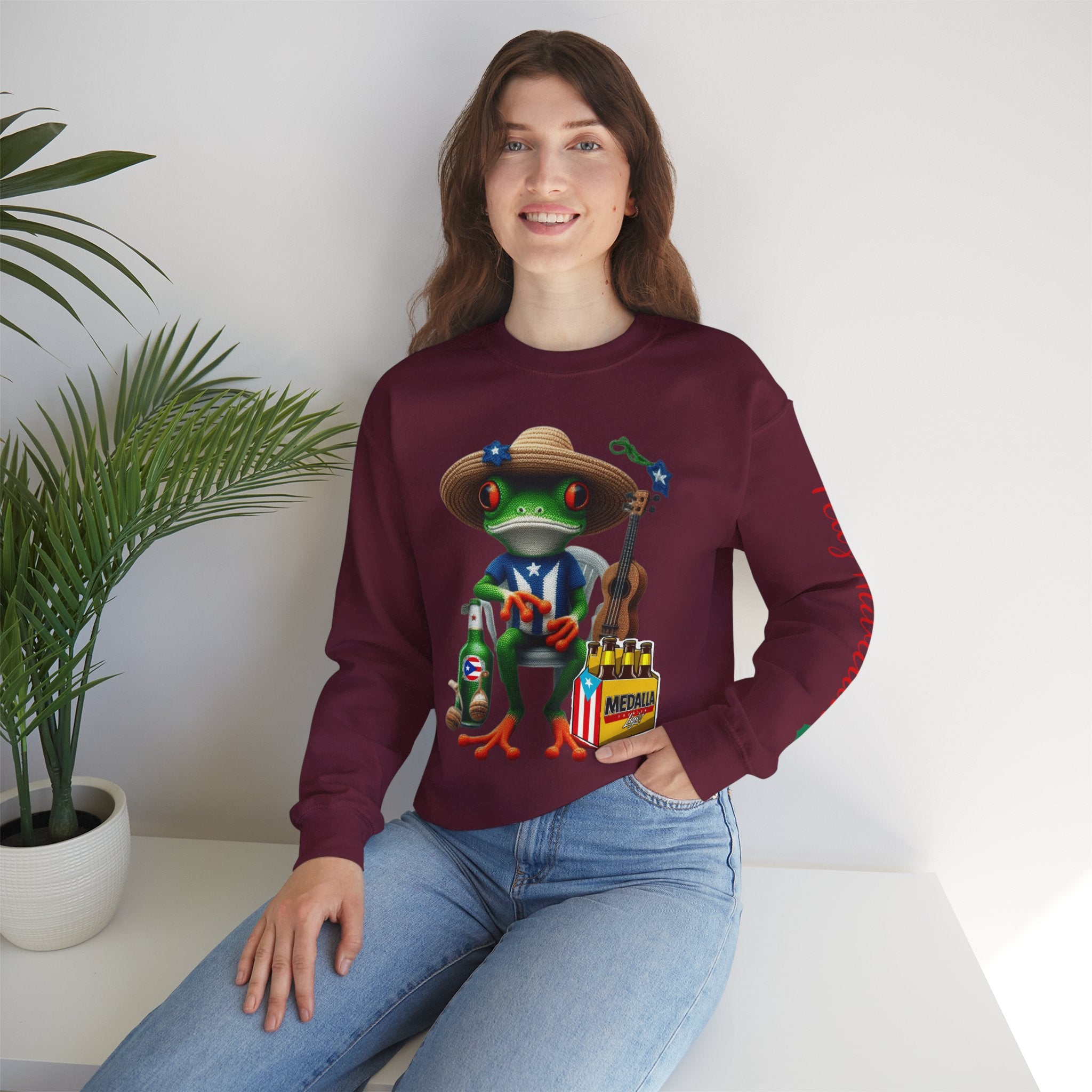 Frog Coqui Crewneck Sweatshirt – Coquito y Medalla Puerto Rican Vibes