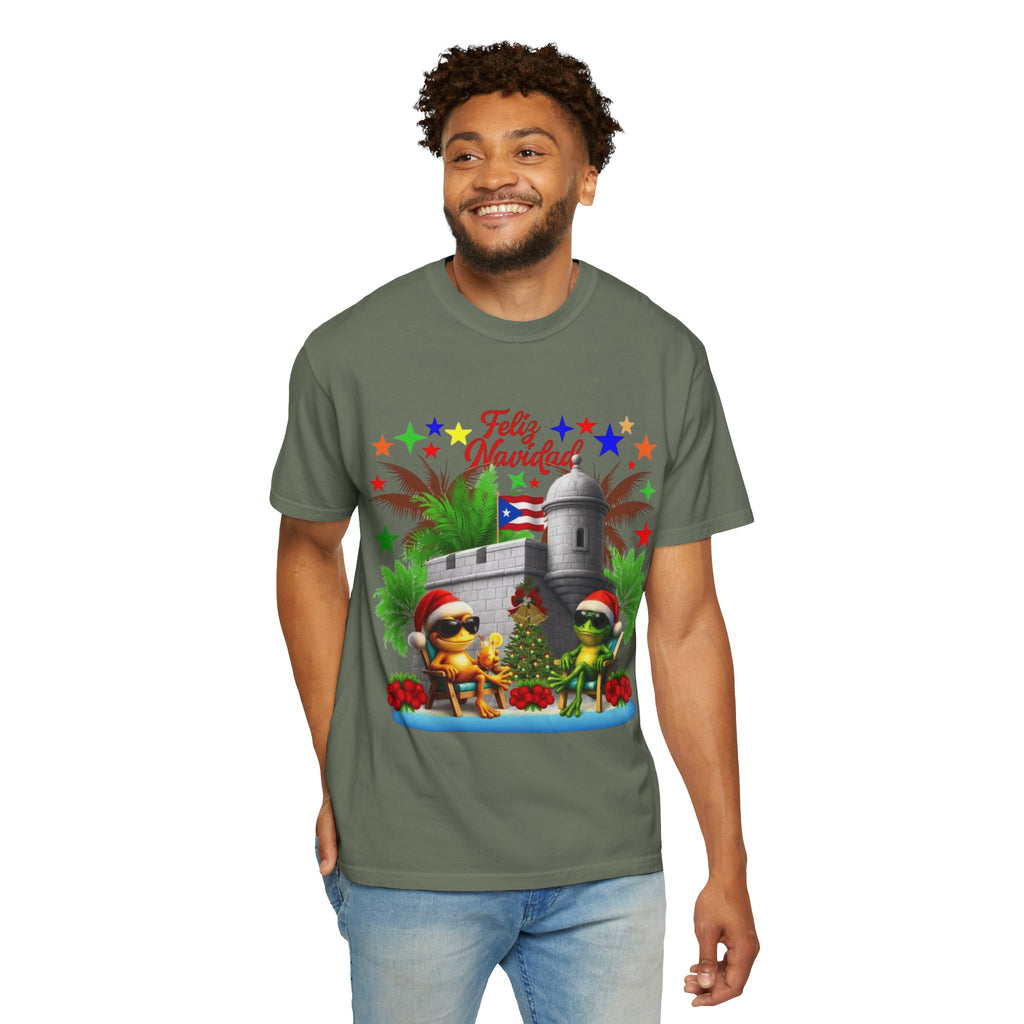Feliz Navidad Puerto Rico T-Shirt  Castillo & Coquí Holiday Tee Puerto Rico Navidades