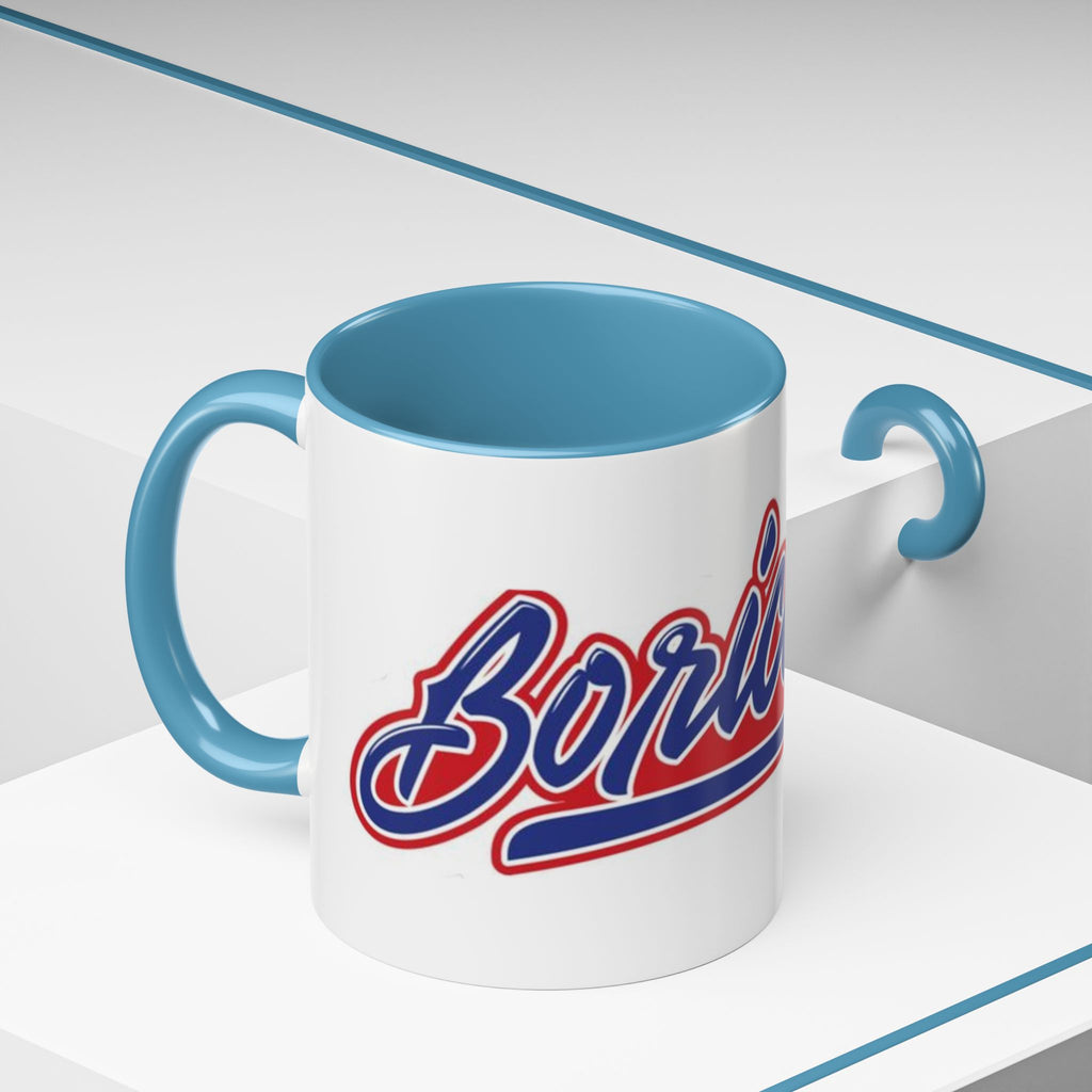 Puerto Rico Script Accent Coffee Mug — Retro Red & Blue 'Boricua' Design (11/15oz)