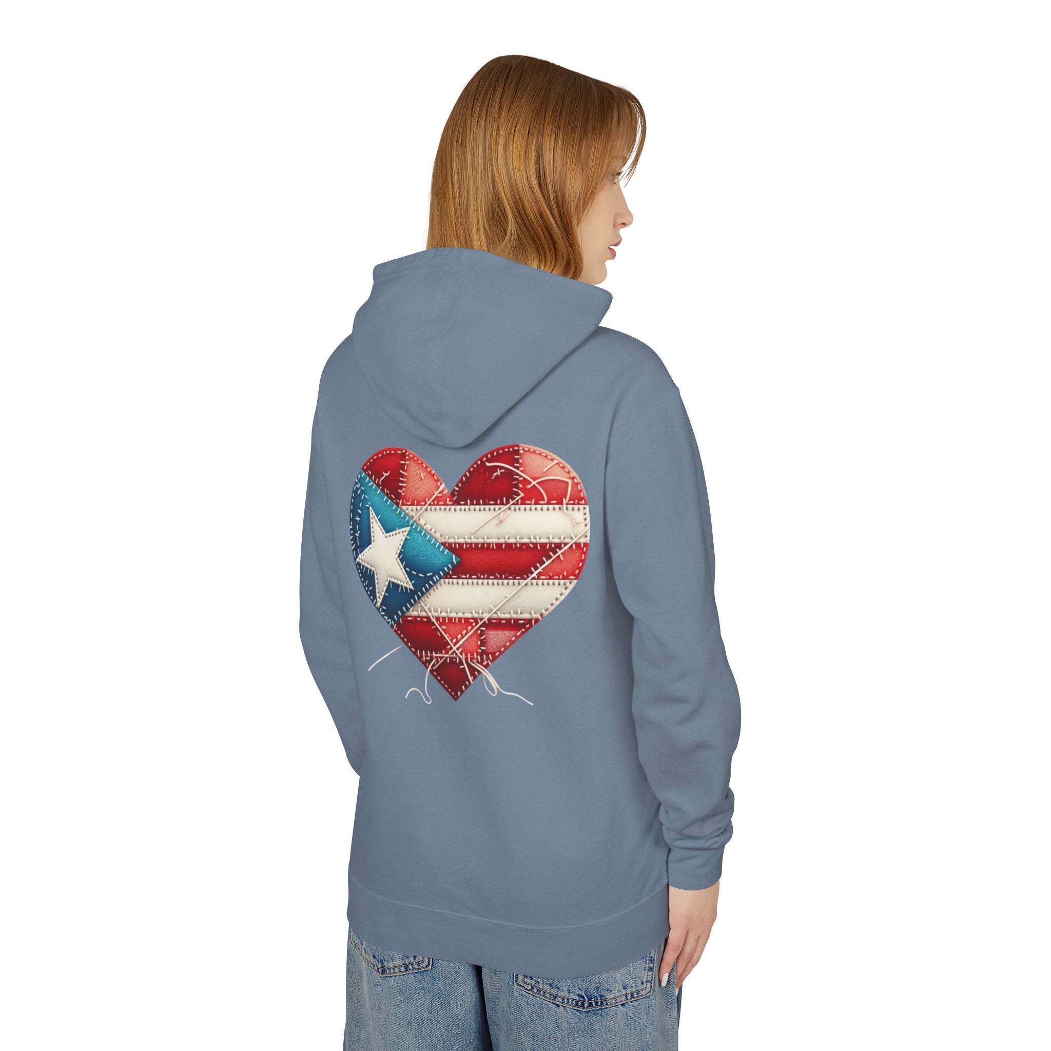 Jíbara Hoodie — Puerto Rican Heart Flag Lightweight Hooded Sweatshirt