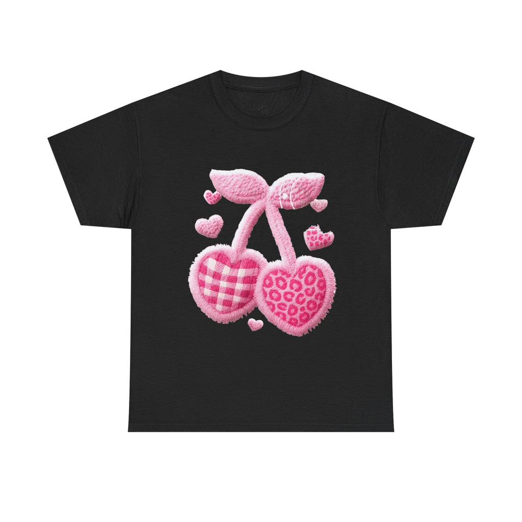 Pink Heart Cherries Tee  LOVE Graphic Valentine T-Shirt