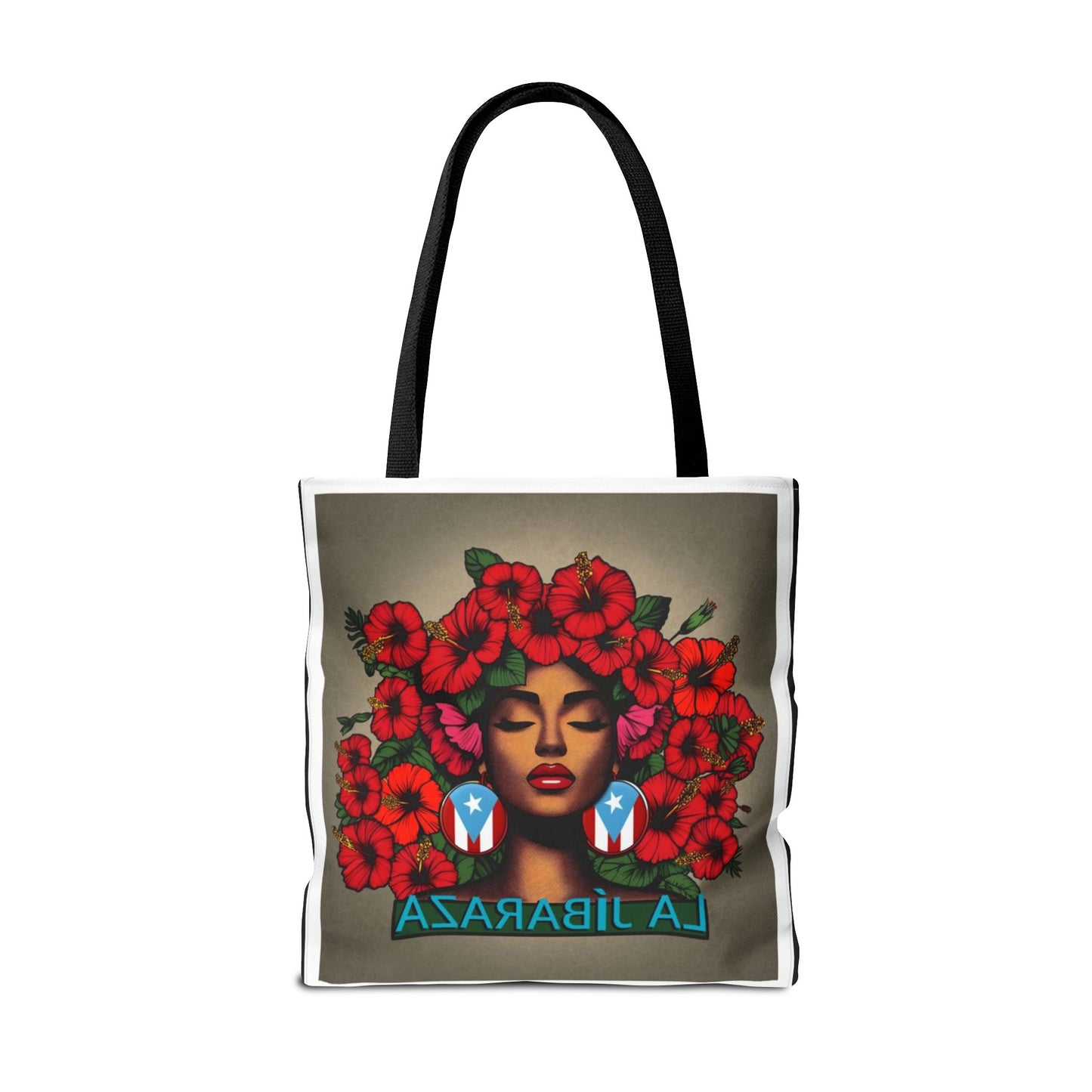 La Jíbara Tote Bag — Puerto Rican Floral Portrait Canvas Tote Puerto Rico Christmas Tote