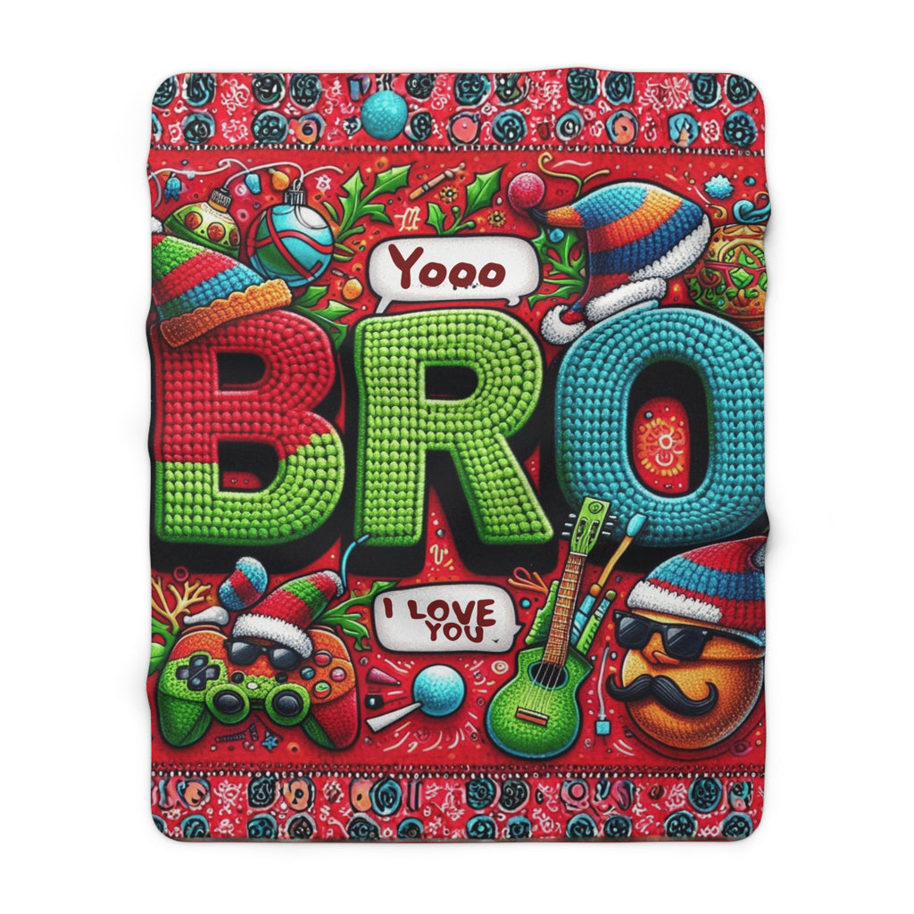 BRO Sherpa Fleece Blanket — Colorful 'I Love You' Cozy Gift for Brothers Holiday Christmas Blanket,