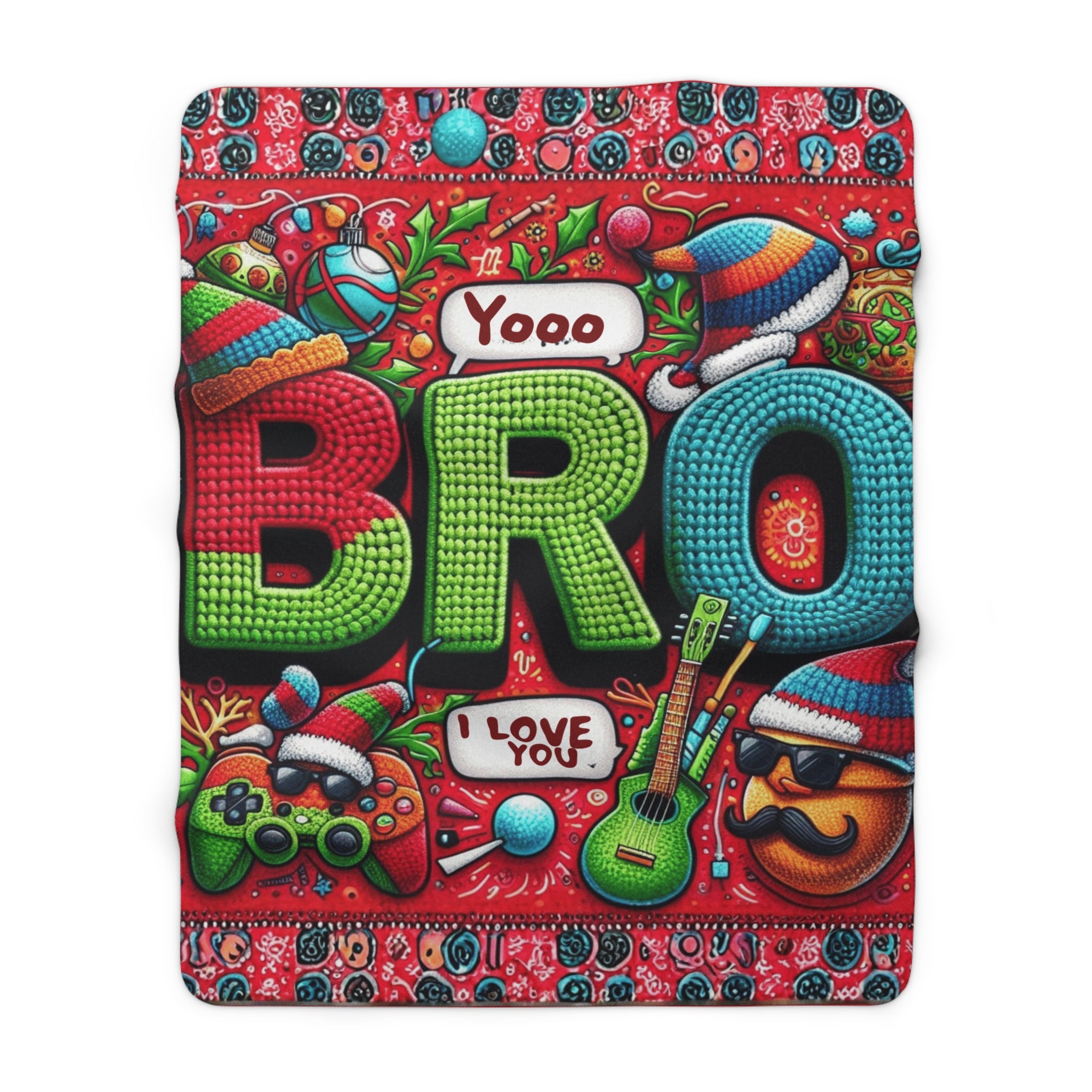 BRO Sherpa Fleece Blanket — Colorful 'I Love You' Cozy Gift for Brothers Holiday Christmas Blanket,