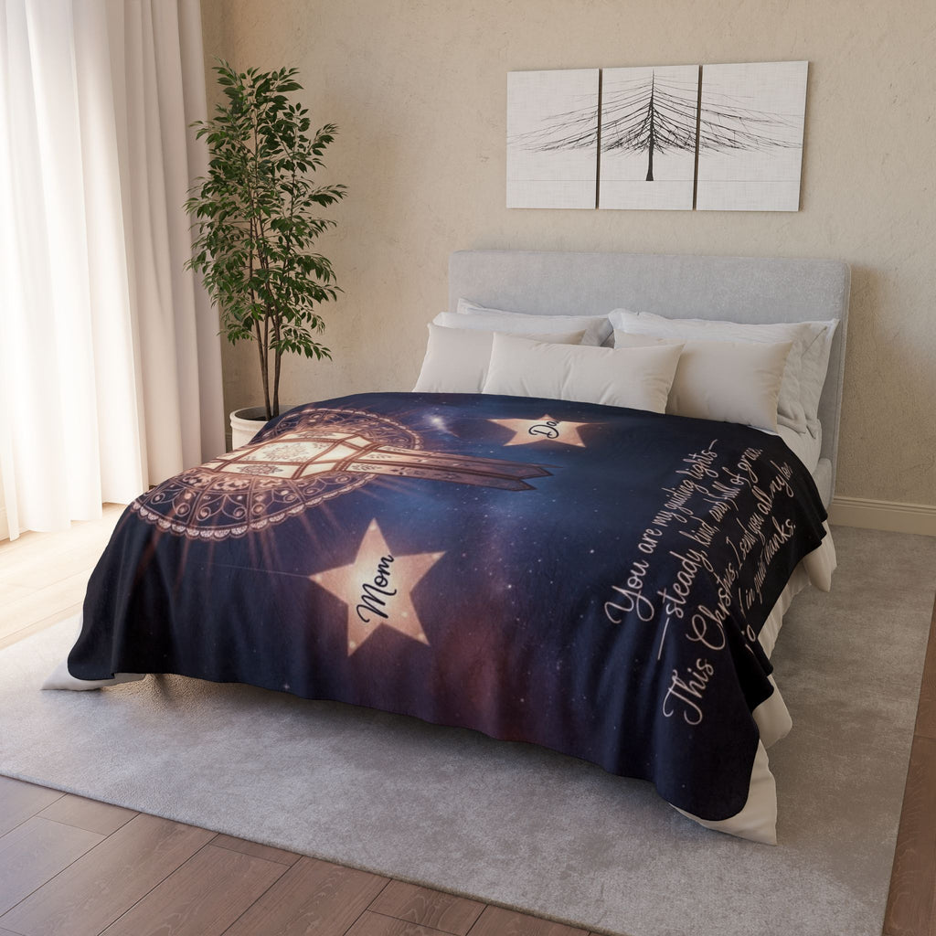 Memorial Christmas Blanket — "You are my guiding lights" Sherpa Throw (Mom & Dad) Holiday Christmas Blanket