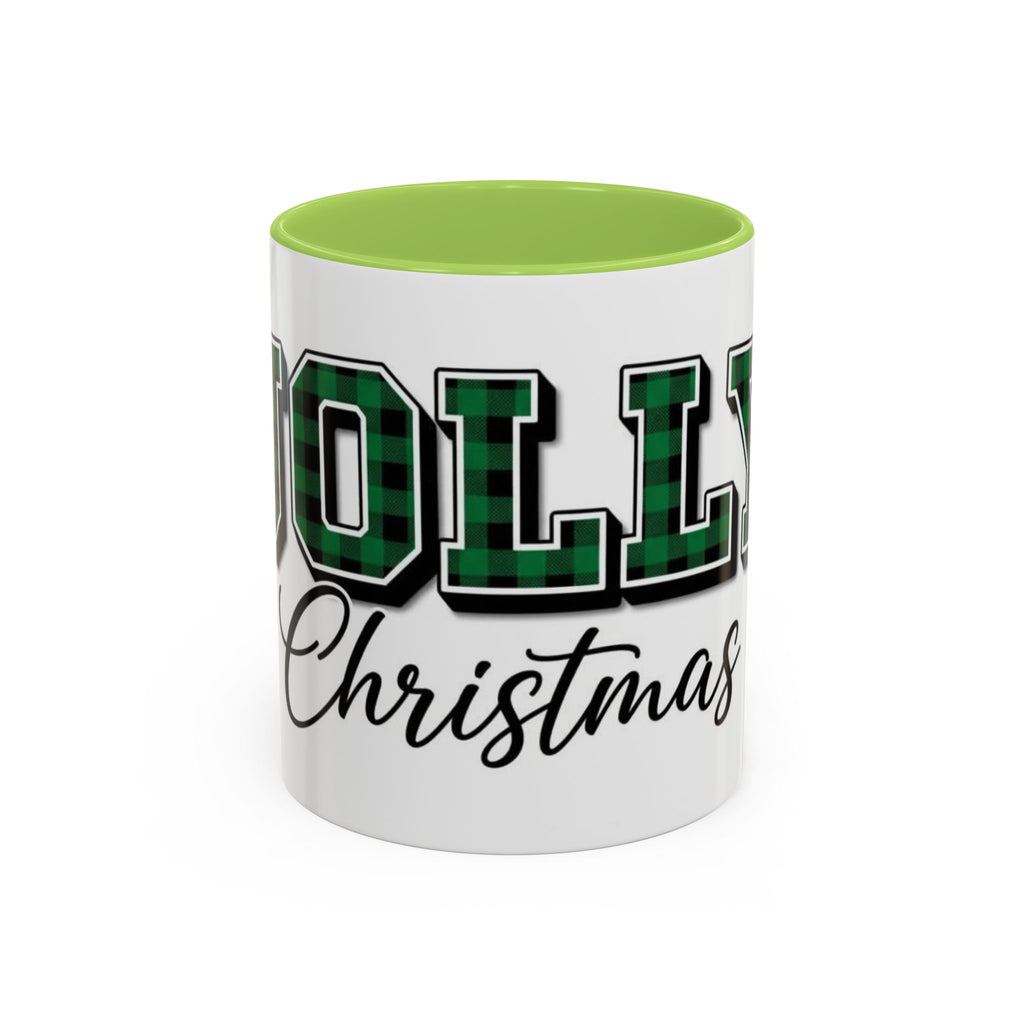 Holly Christmas Accent Coffee Mug — Green Plaid Holiday Gift (11/15oz)
