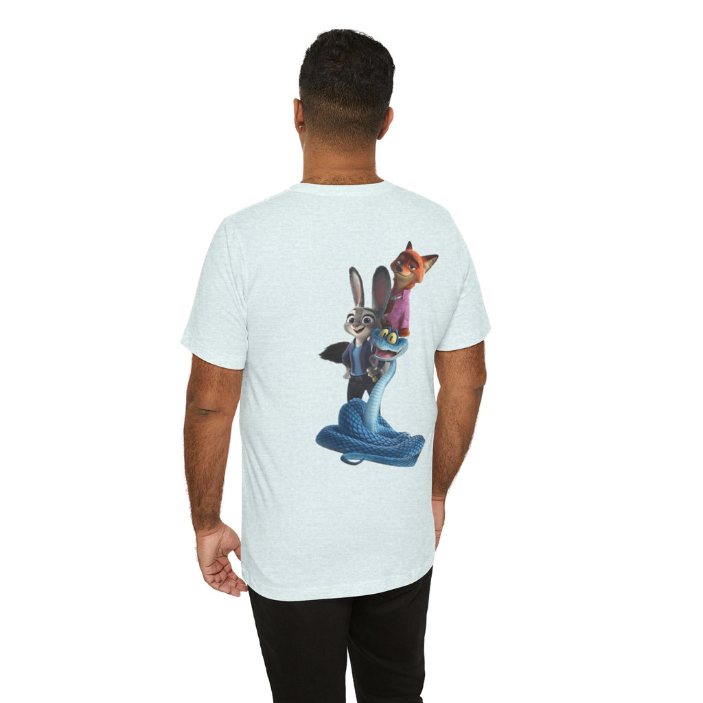 Animated Character Tee — Cute Fox & Bunny Stack Graphic T-Shirt  cartoon-style Christmas artwork