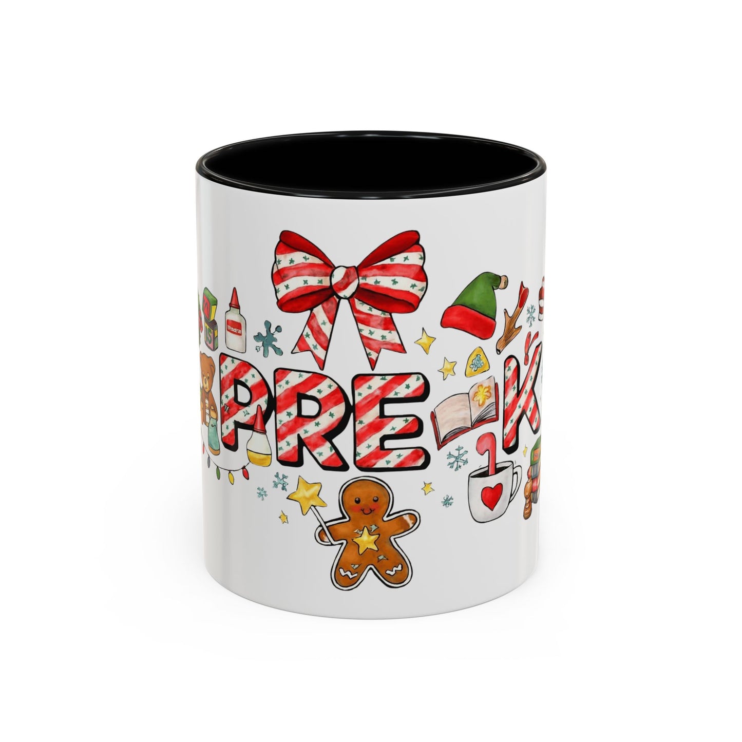 Holiday Teacher Coffee Mug 'PRE-K' Festive Gingerbread & Candy Cane Design (11/15oz) School Staff Christmas Mug Collection