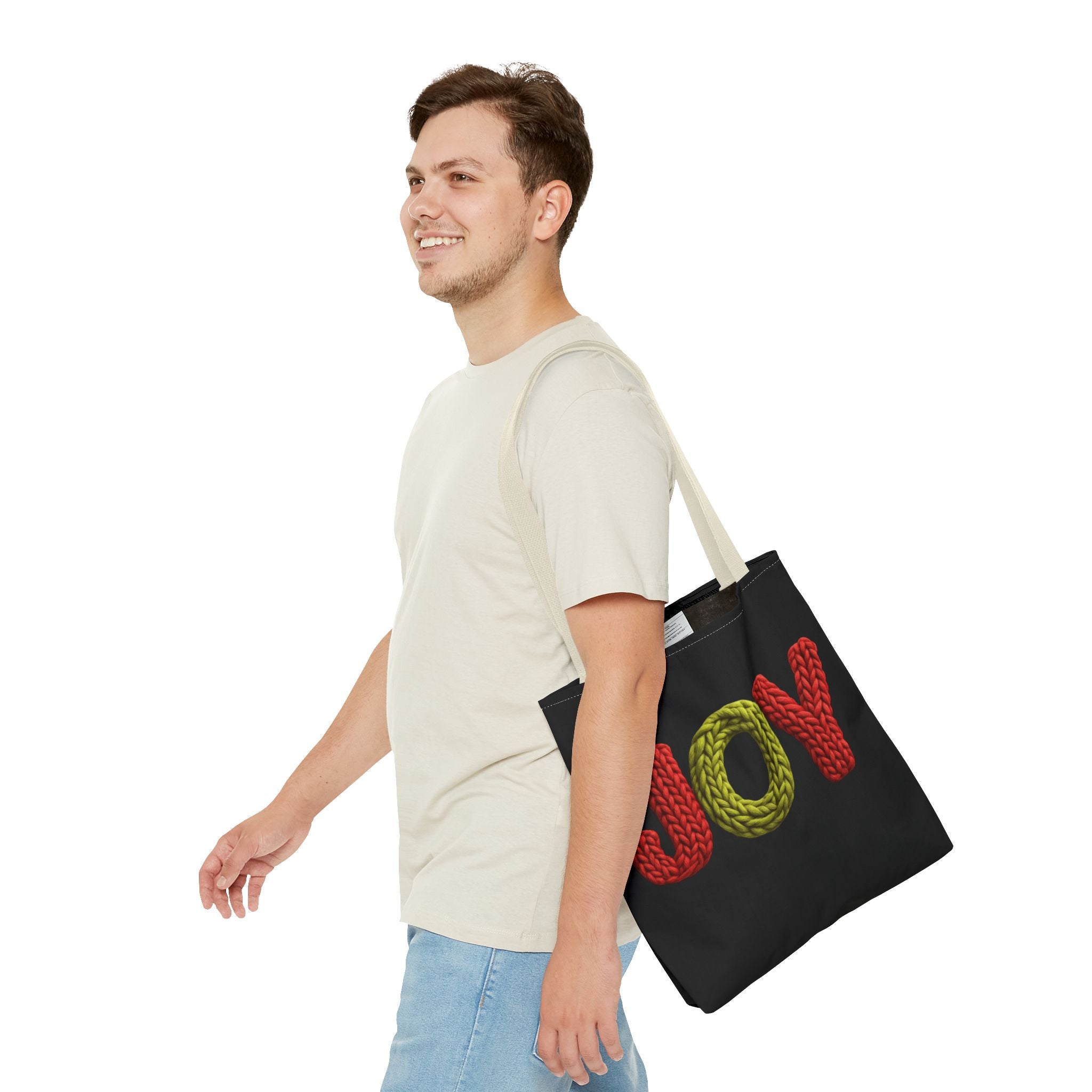 Christmas Tote Bag  Festive Holiday DesigJoy Knit Tote Bag  Colorful 'JOY' Yarn Design, Cozy Holiday Gift Tote