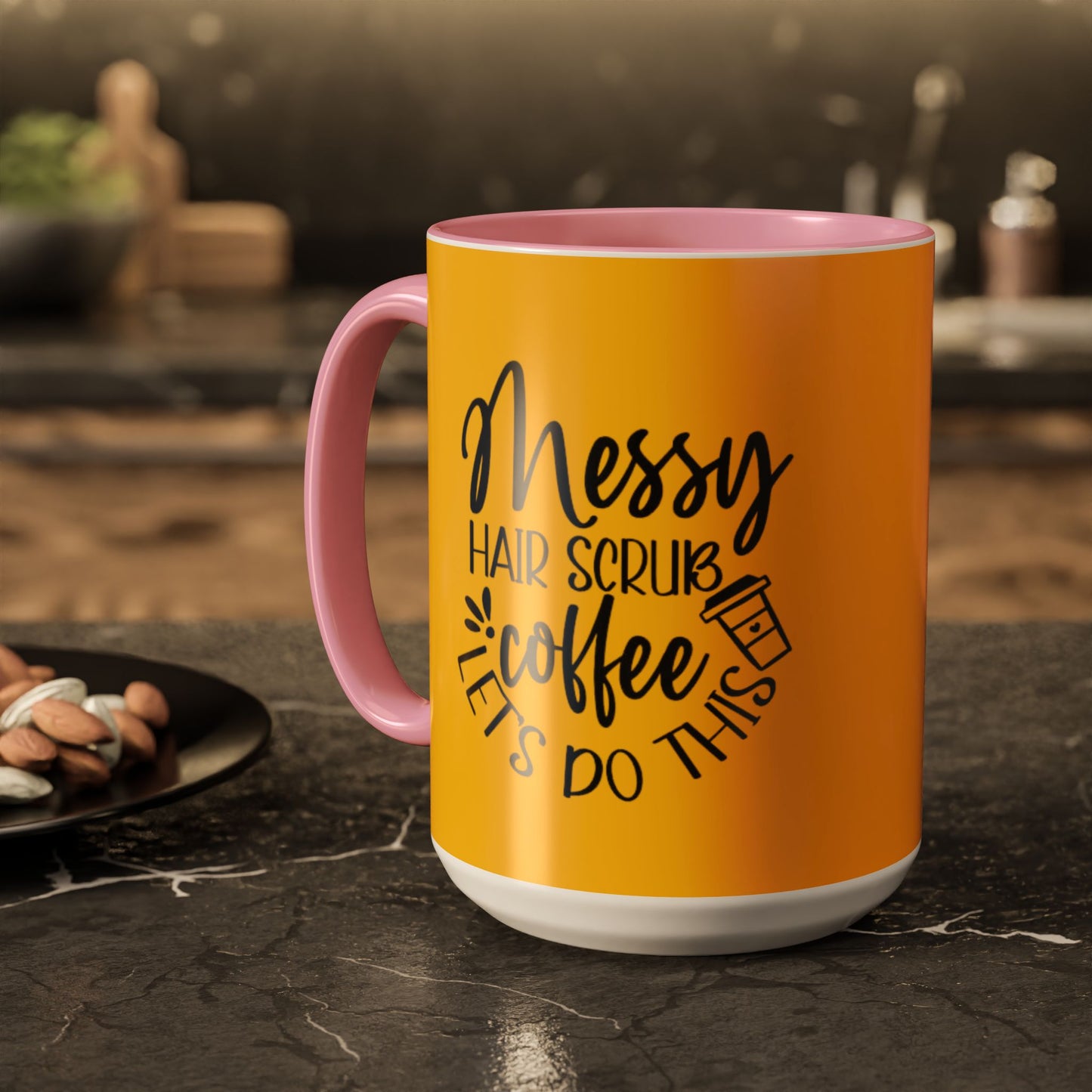 Holiday Coffee Cups with Festive Quotes & Designs Messy Hair Coffee Mug - Fun Yellow Ceramic Cup for Coffee Lovers