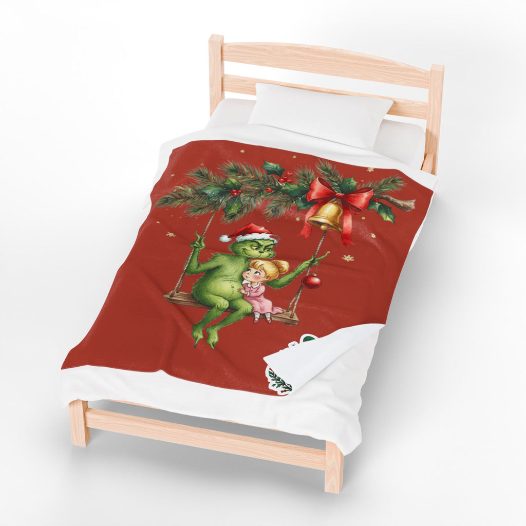 “Winter Wonderland Cartoon Fleece Blanket Grinchmas Velveteen Plush Blanket Holiday Grinch & Cindy Lou Cozy Throw