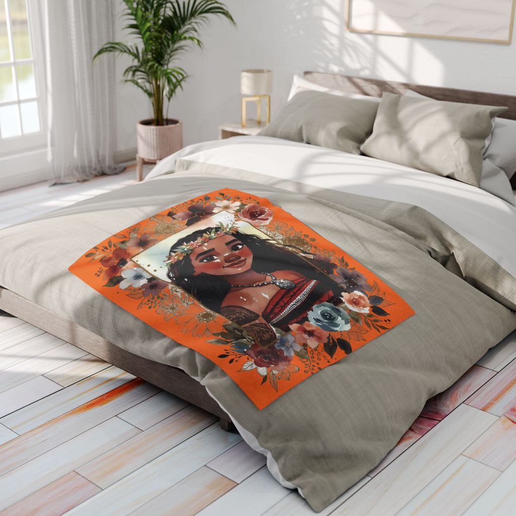 Moana-Inspired Floral Portrait Fleece Blanket