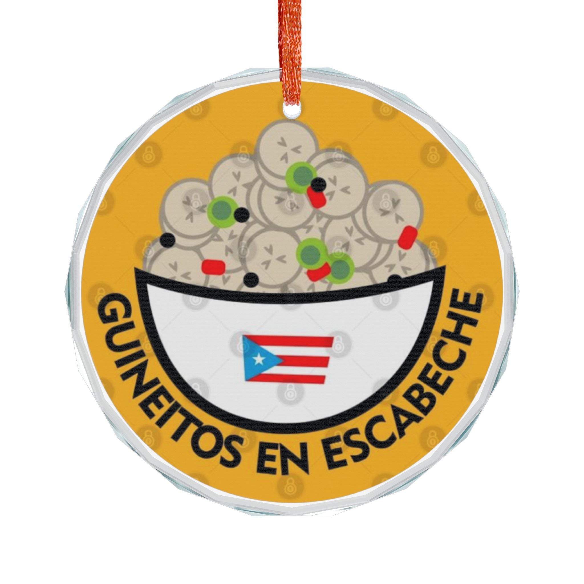 Heart-Shaped Crystal Glass Ornament - Puerto Rican Food Theme Feliz Navidad Boricua Glass Ornament
