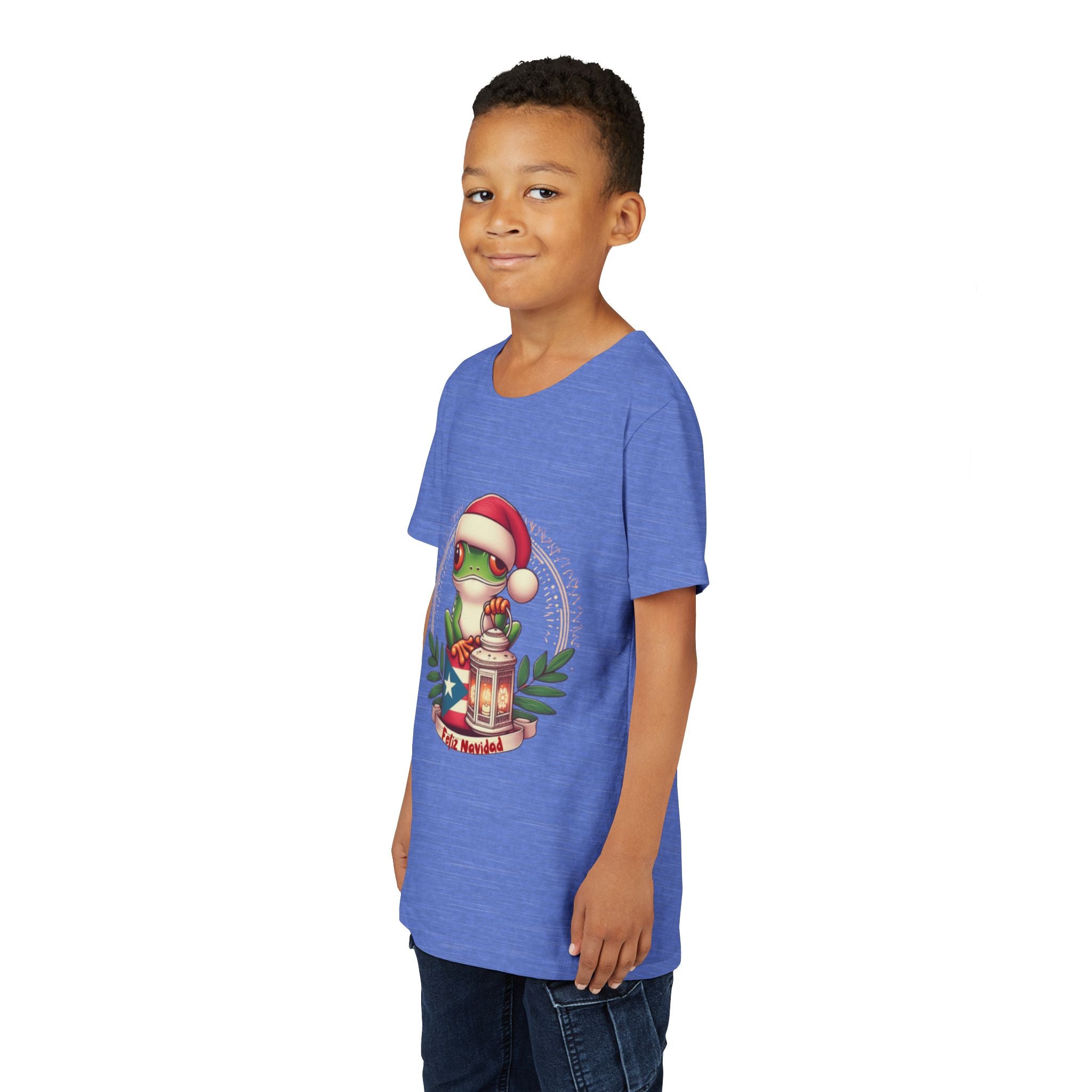 Kids Tee Cute Frog with Puerto Rican Flag & Lantern (Feliz Navidad)